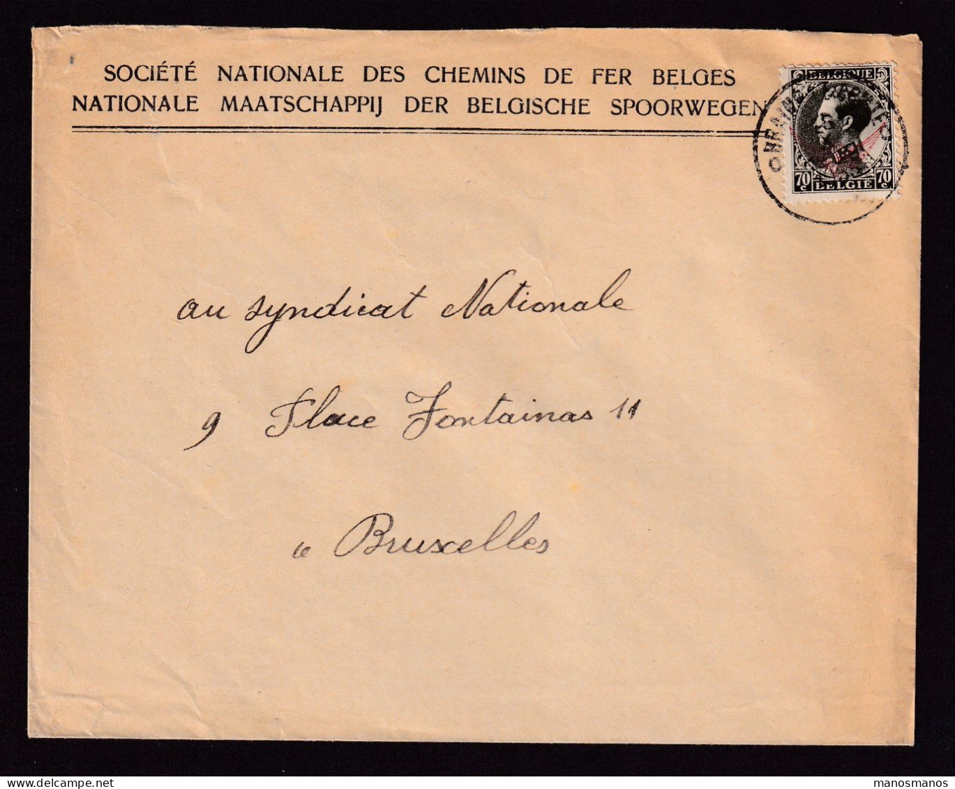 DDFF 831 --  Enveloppe De Service SNCB TP S 19  BRAINE LE COMTE 1935 Vers BXL - Briefe U. Dokumente