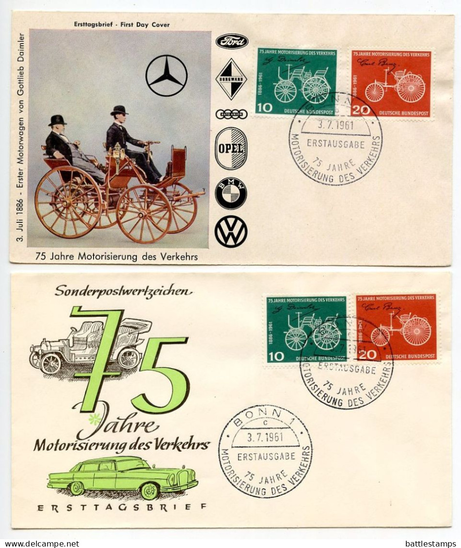 Germany, West 1961 2 FDCs Scott 840-841 Gottlieg Daimler & Carl Benz's Autos / 75th Years Of Motorized Traffic - 1961-1970