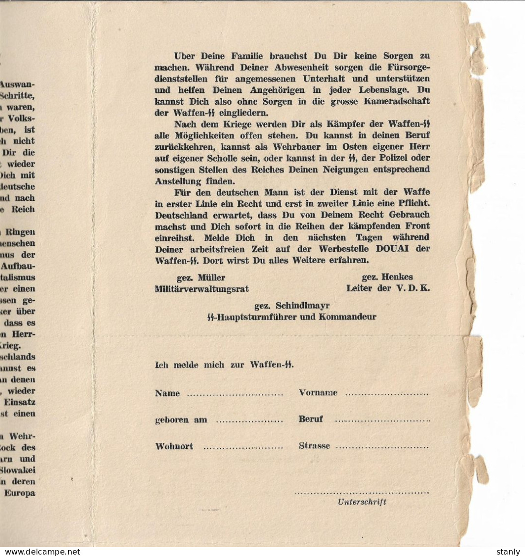 TRACT PROPAGANDE WAFFEN DOUAI DICH RUFT DIE SS ENGAGEMENT VOLONTAIRE FRANCAIS - 1939-45