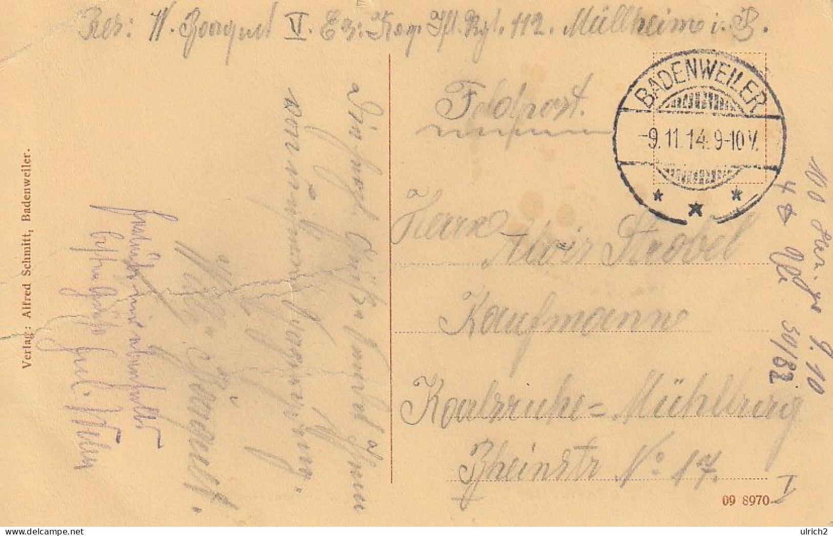 AK Badenweiler - Kurhausterrasse - Feldpost 1914 (68337) - Badenweiler