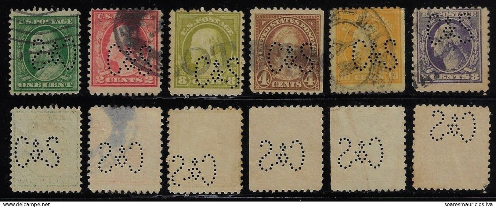 USA United States 1917/1923 6 Stamp With Perfin C&S By Chubb & Sons From New York Lochung Perfore - Perforados