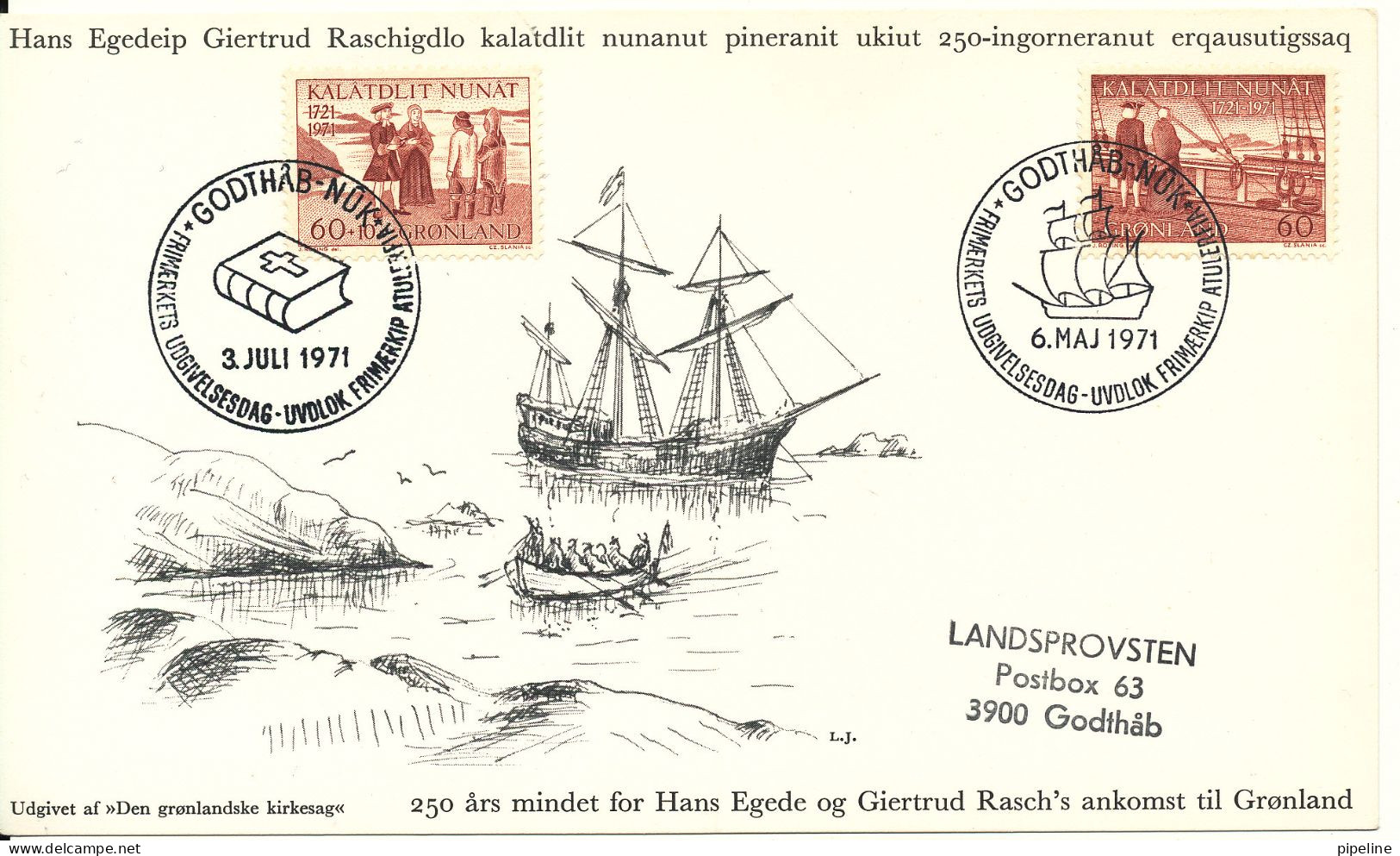 Greenland FDC 3-7-1971 Hans Egede And Gertrud Rask Arrival In Greenland 2 Stamps Nice Card - FDC