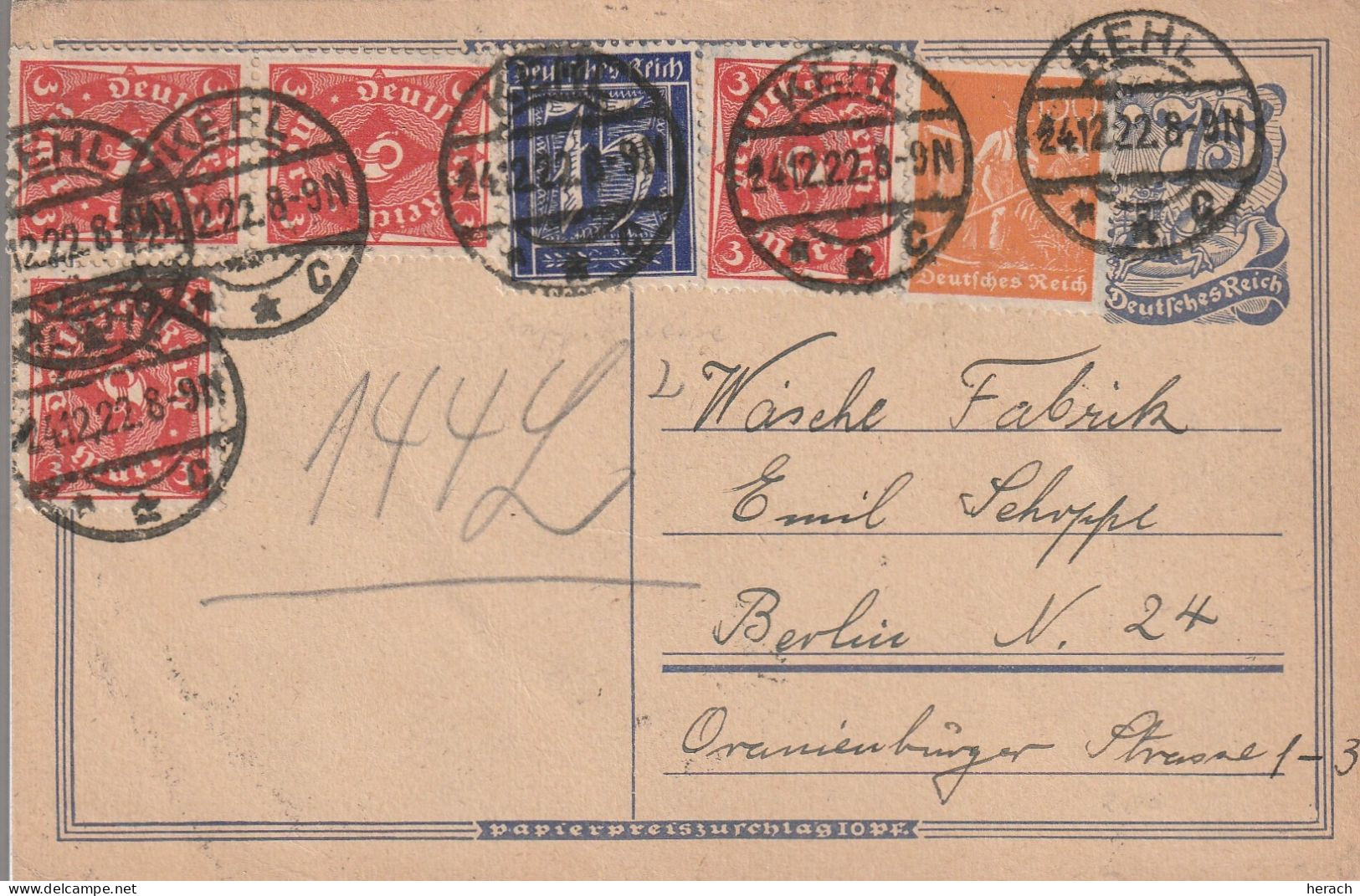 Allemagne Entier Postal Inflation Kehl 1922 - Cartoline