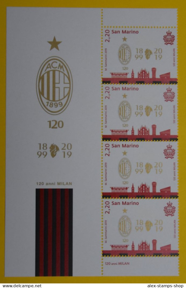 SAN MARINO 2019 BANDELLA CALCIO 120 ANNI Anniversario Dell' AC MILAN + 4 VAL. - Blocchi & Foglietti