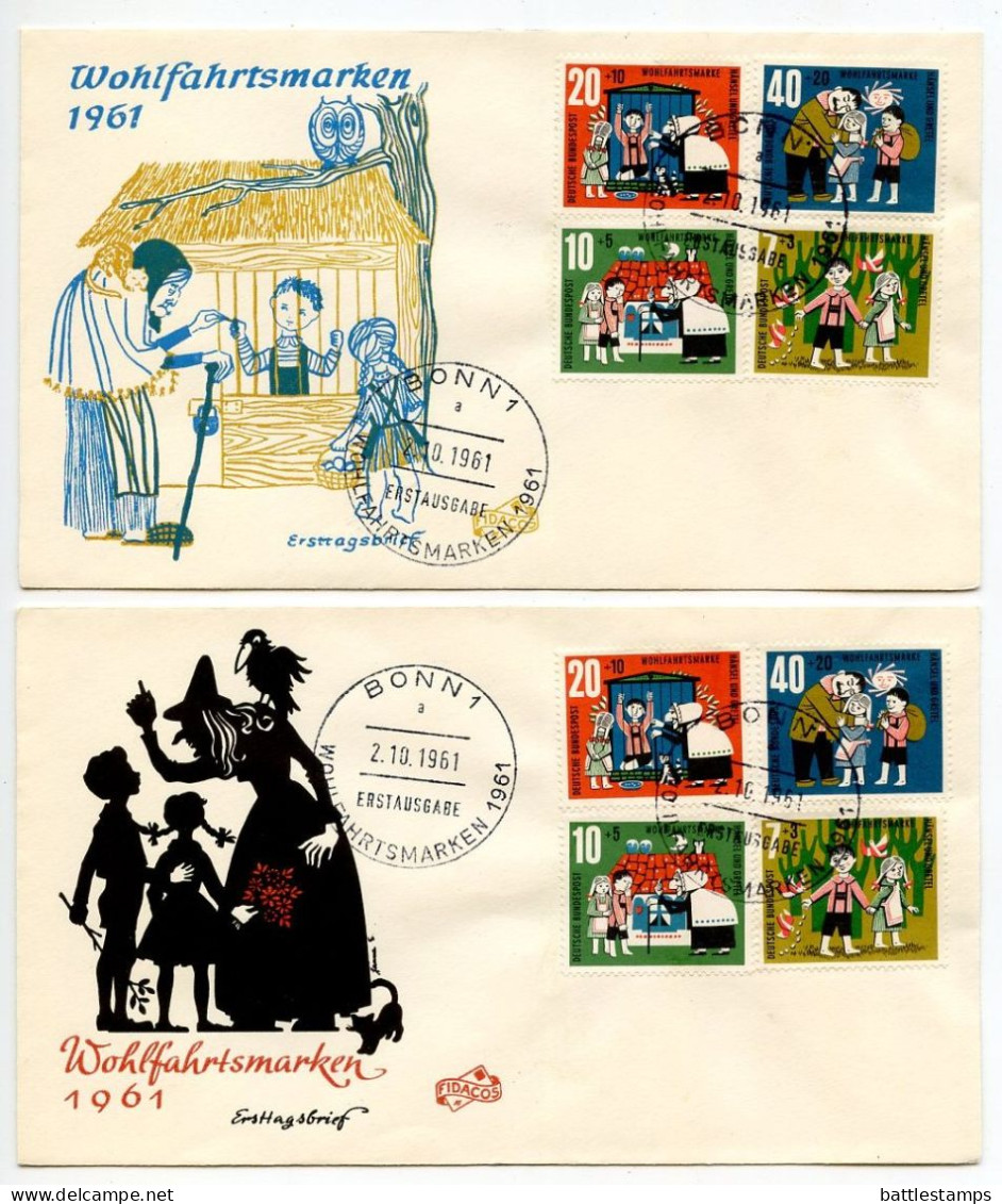 Germany, West 1961 2 FDCs Scott B372-B375 Fairy Tale - Hansel & Gretel - 1961-1970