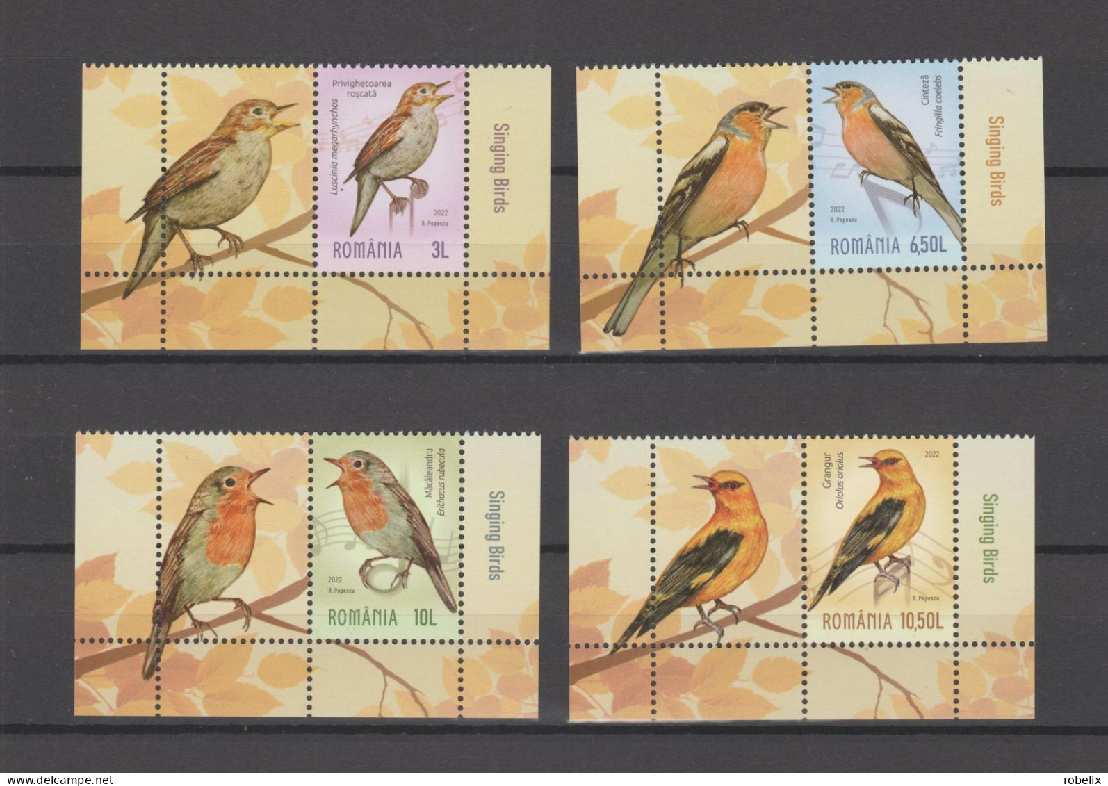 ROMANIA 2024 SINGING BIRDS Set Of 4 Stamps With Labels Model 1 MNH** - Passereaux