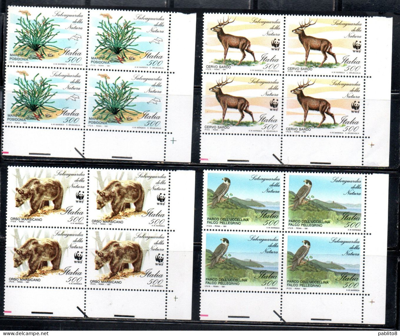 ITALIA REPUBBLICA ITALY REPUBLIC 1991 SALVAGUARDIA NATURA NATURE PROTECTION SERIE SET QUARTINA ANGOLO DI FOGLIO MNH - 1991-00: Nieuw/plakker