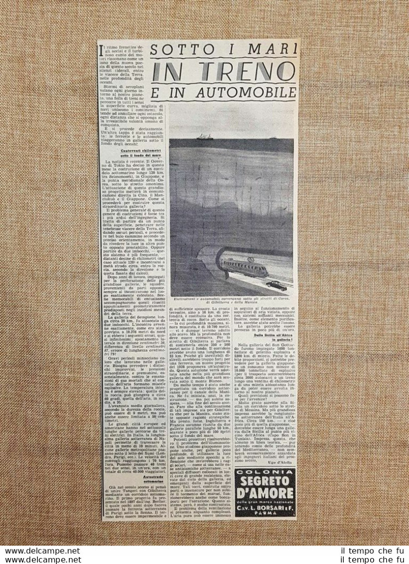Sotto I Mari In Treno E In Automobile Articolo Autentico Del 1938 - Otros & Sin Clasificación