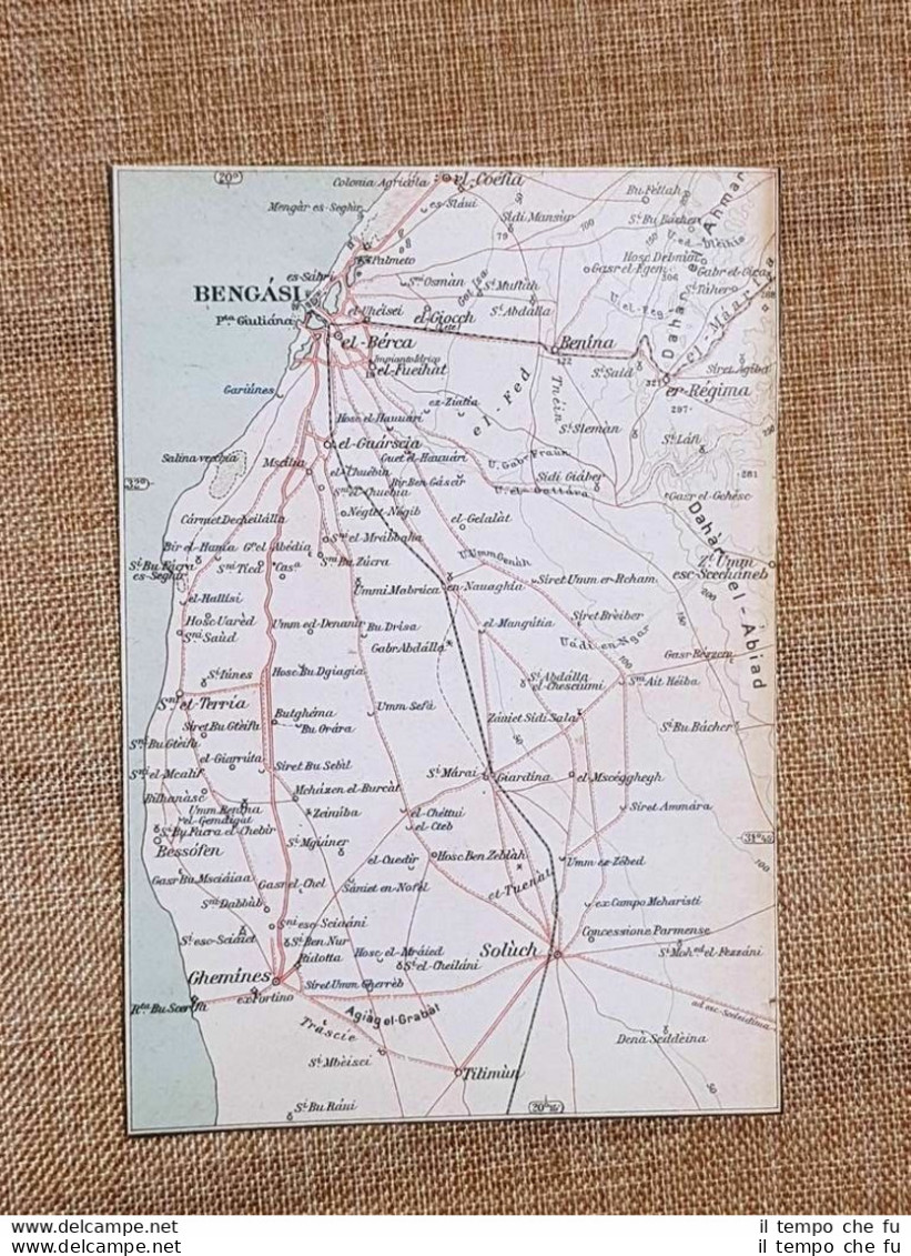 Carta O Cartina Del 1929 Bengasi Benina Solùch Ghemìnes Cirenaica Libia T.C.I. - Carte Geographique