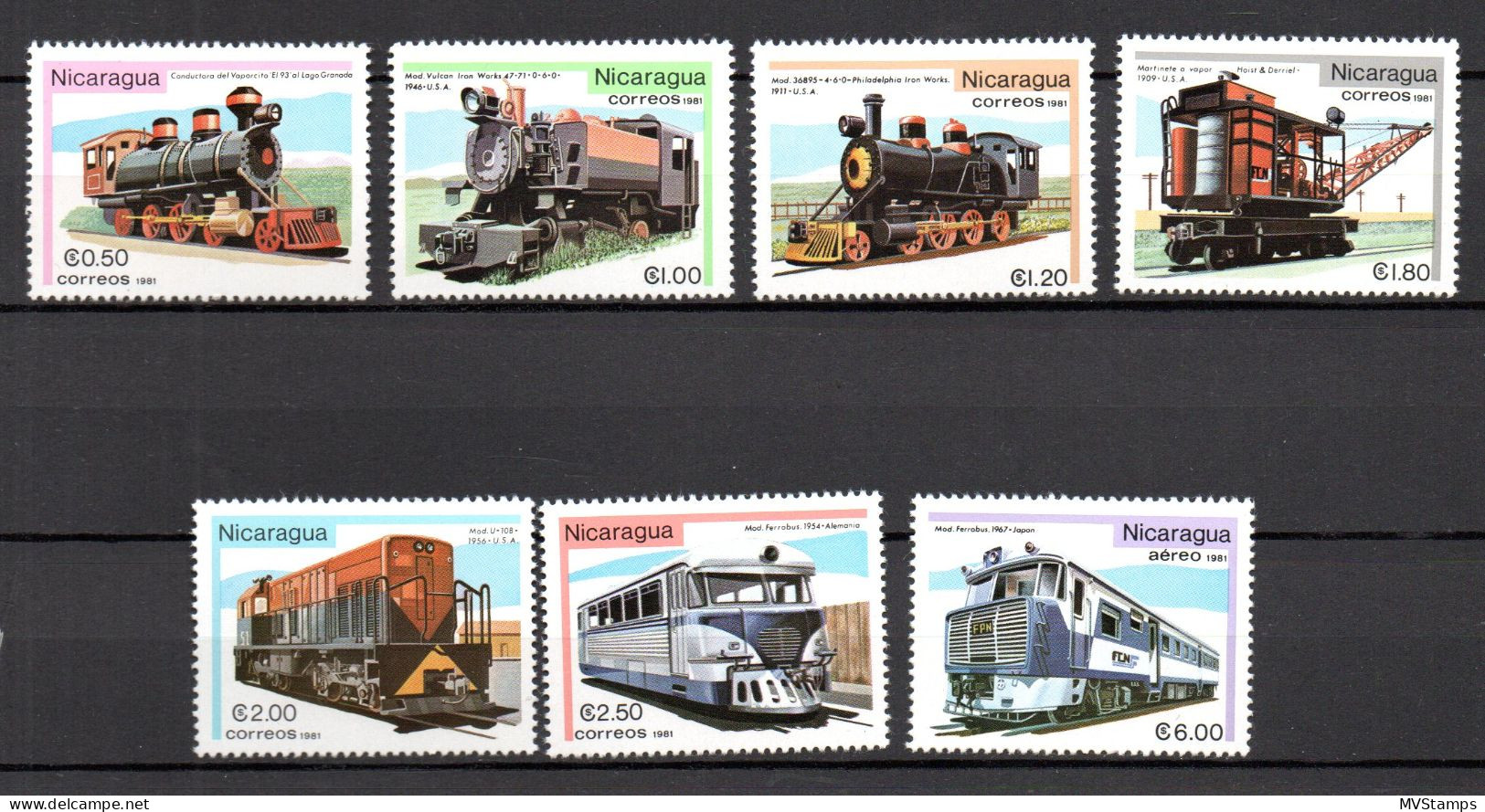 Nicaragua 1981 Set Trains/Railroad/Eisenbahn Stamps (Michel 2231/37) MNH - Nicaragua