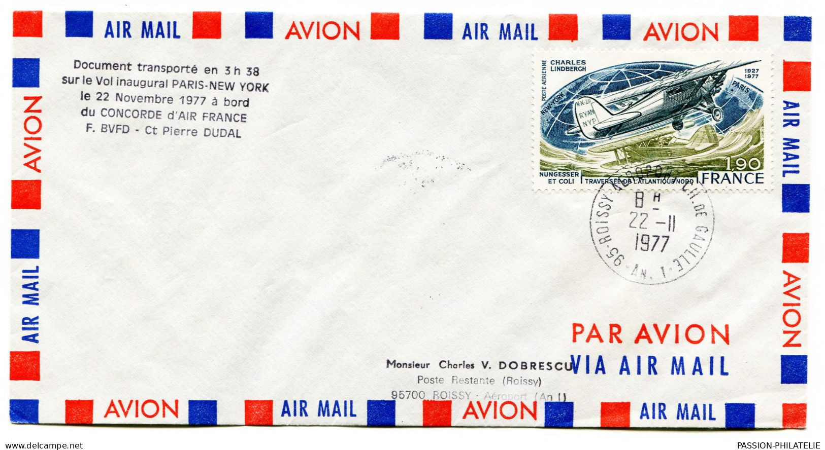 Vol Inaugural Concorde F-BVFD 001 Paris - New York USA 22 Nov. 1977 / A VOLE A BORD! / Poste Aérienne - Primeros Vuelos