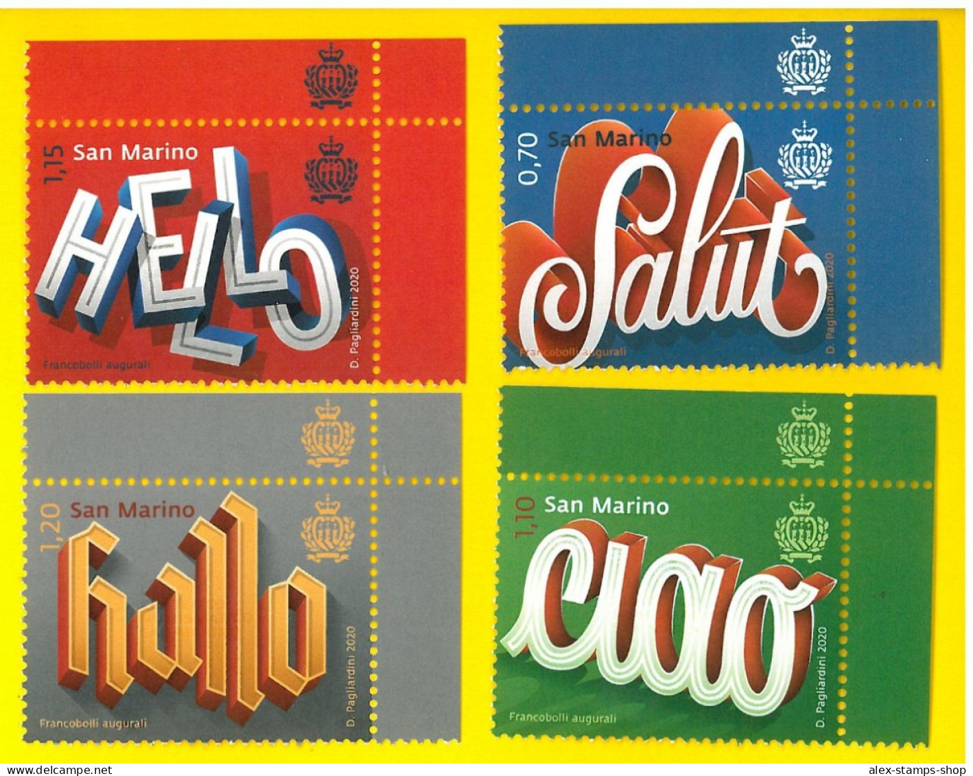 SAN MARINO 2020 Francobolli AUGURALI - SALUTI - CIAO Serie 4 Valori - New Set - Unused Stamps