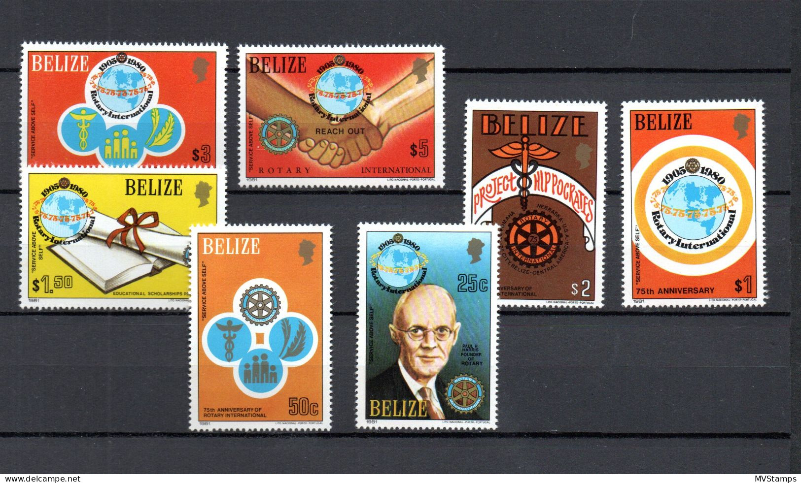 Belize 1981 Set Rotary/Paul Harris Stamps (Michel 544/50) MNH - Belice (1973-...)