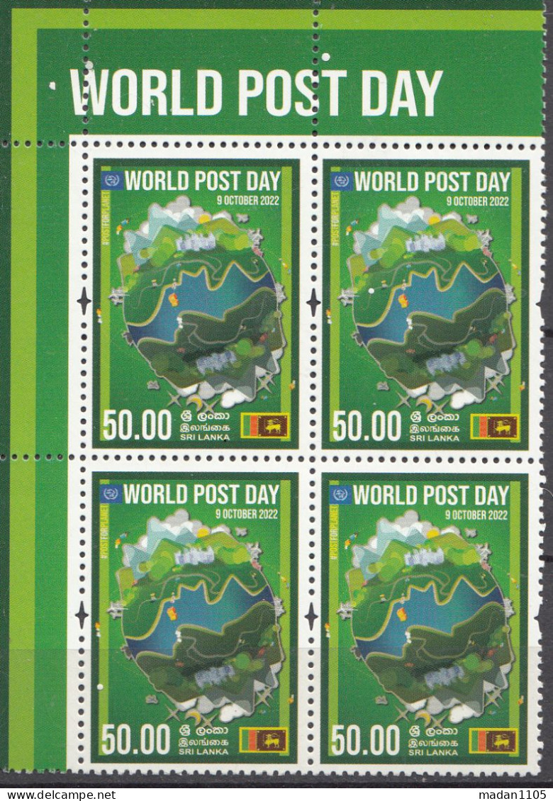 SRI LANKA 2022  World Post Day,  Block Of 4, With Title Of Event ,  MNH (**) - Sri Lanka (Ceilán) (1948-...)