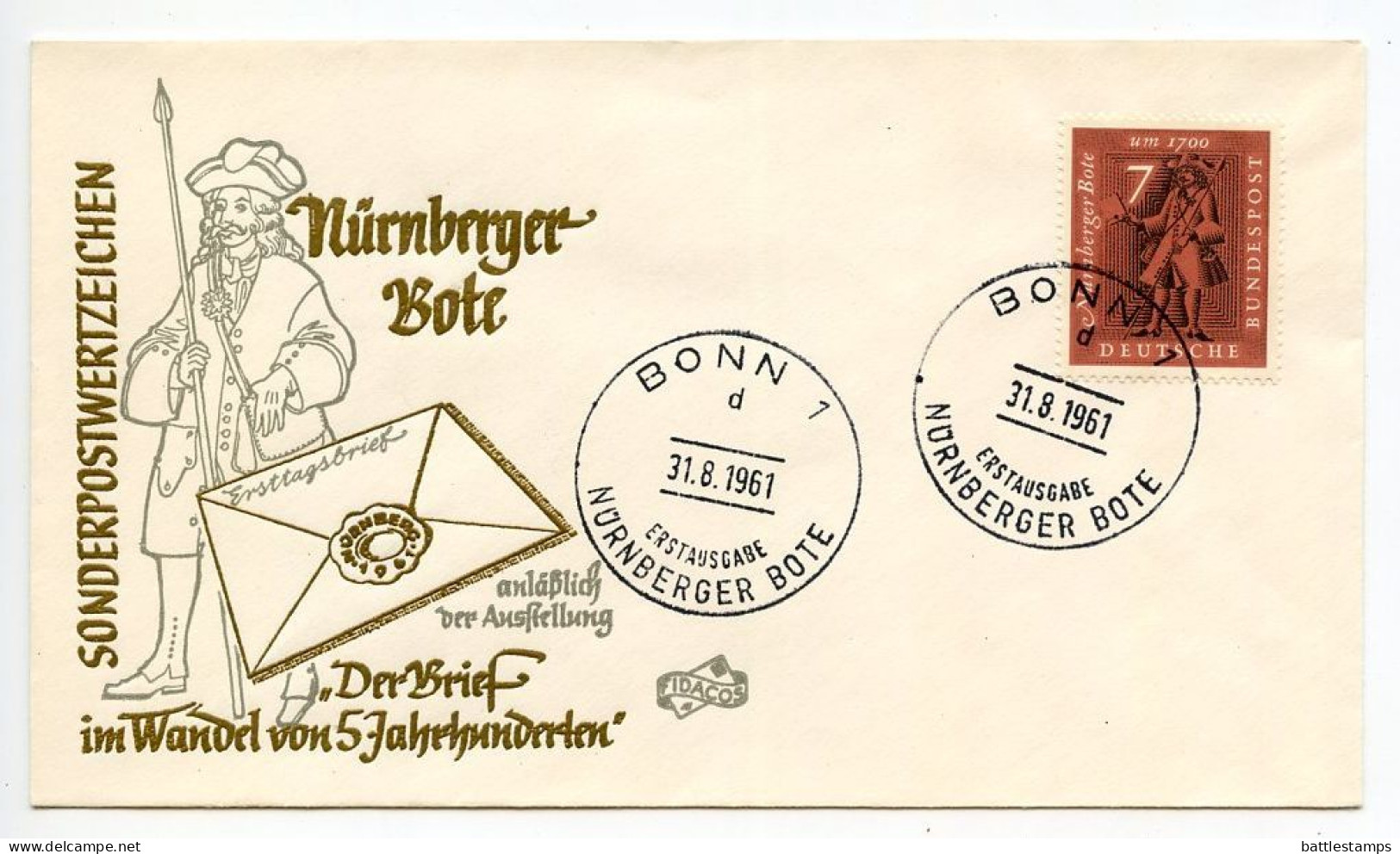 Germany, West 1961 FDC Scott 842 18th Century Messenger Of Nuremberg - 1961-1970