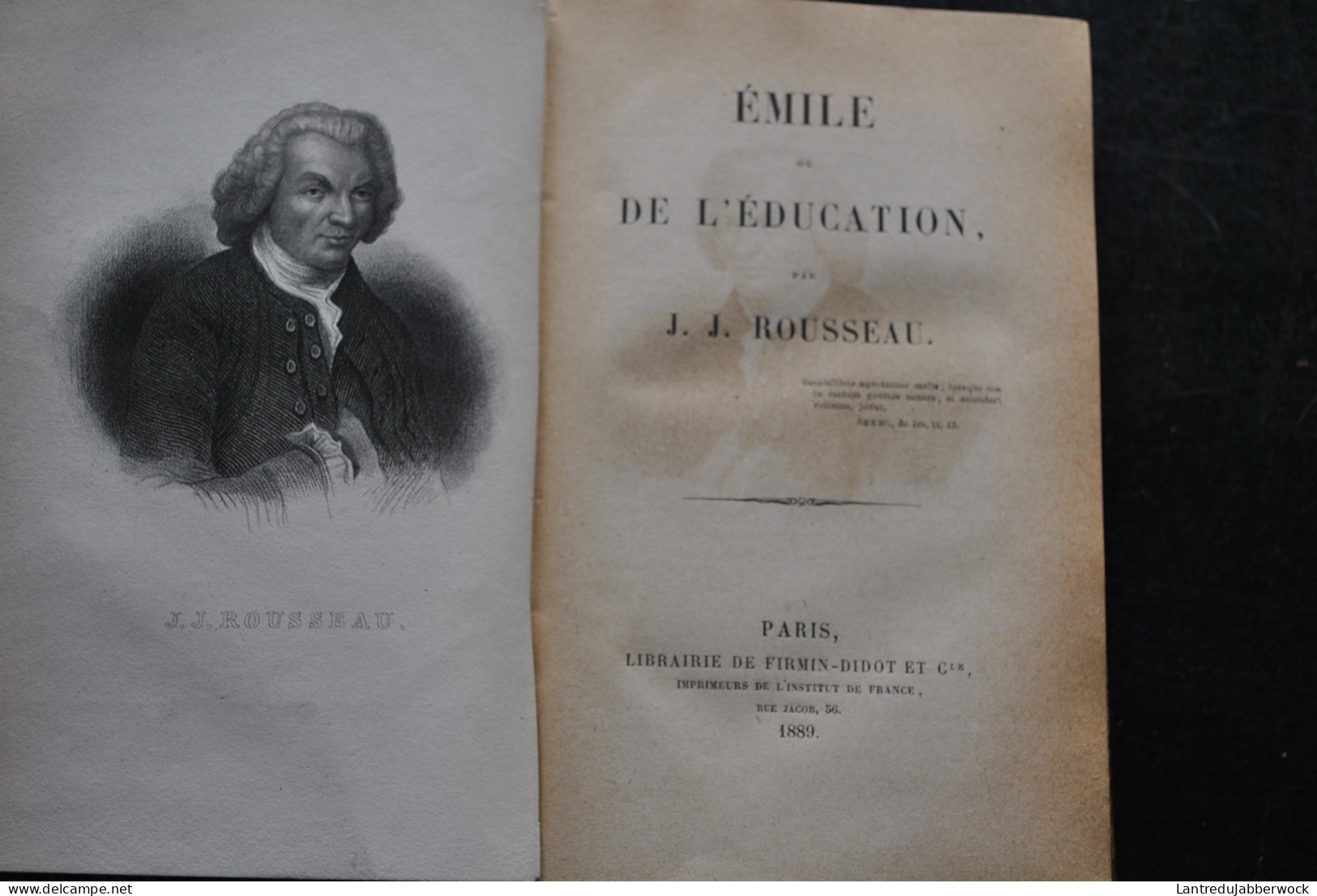 J.J. ROUSSEAU Emile ou l'éducation sentimentale Librairie de Firmin-Didot 1889 + Frontispice gravé Reliure dos cuir