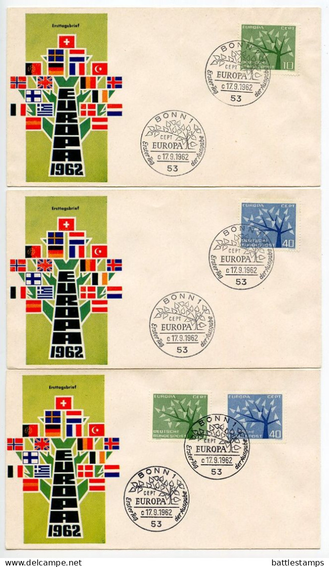 Germany, West 1962 3 FDCs Scott 852-853 Europa - 1961-1970