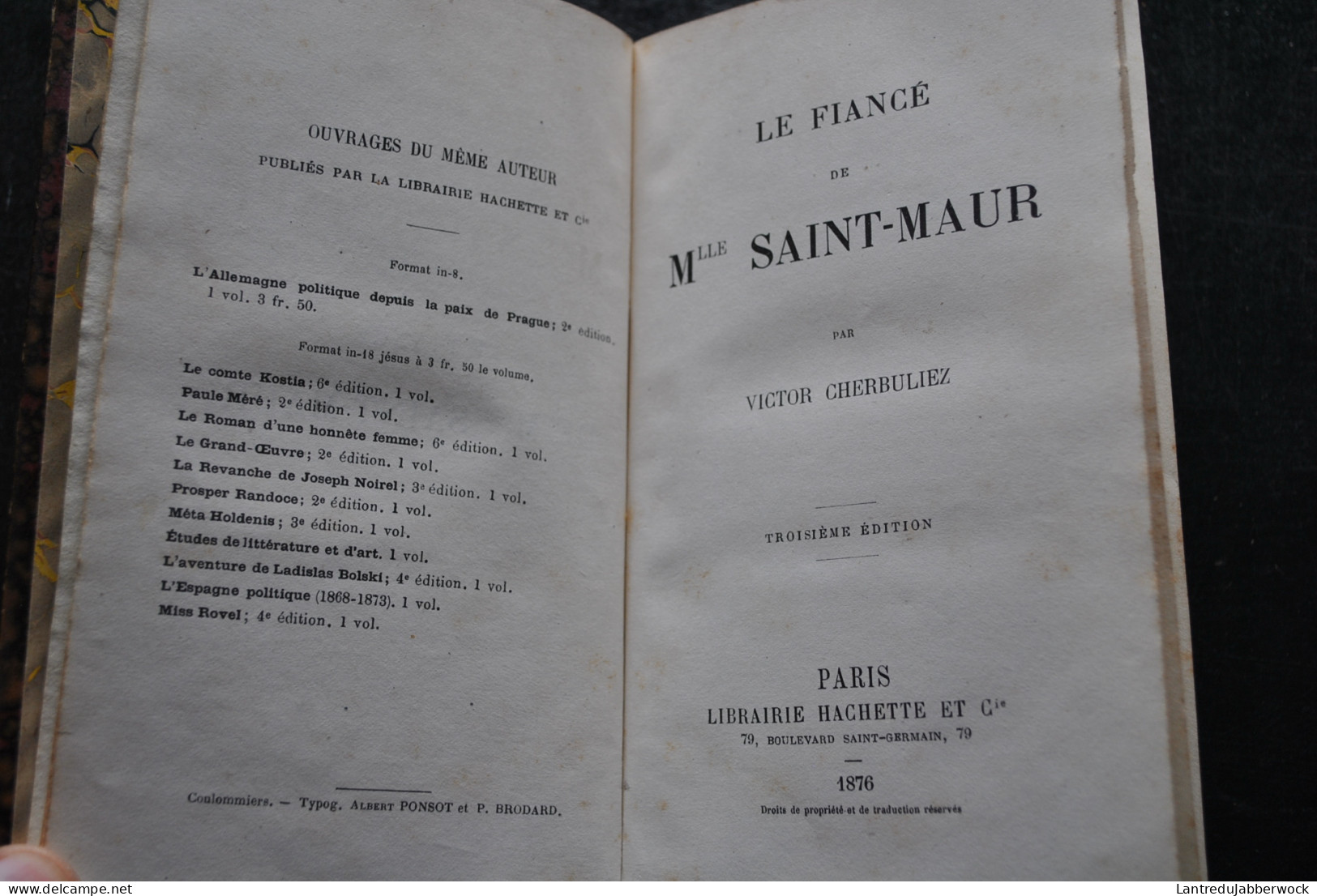 Victor CHERBULIEZ Le Fiancé De Mlle St-Maur Hachette 1876 3è édition Reliure Dos Cuir Signée Gaëtan Ronner Paris - 1801-1900
