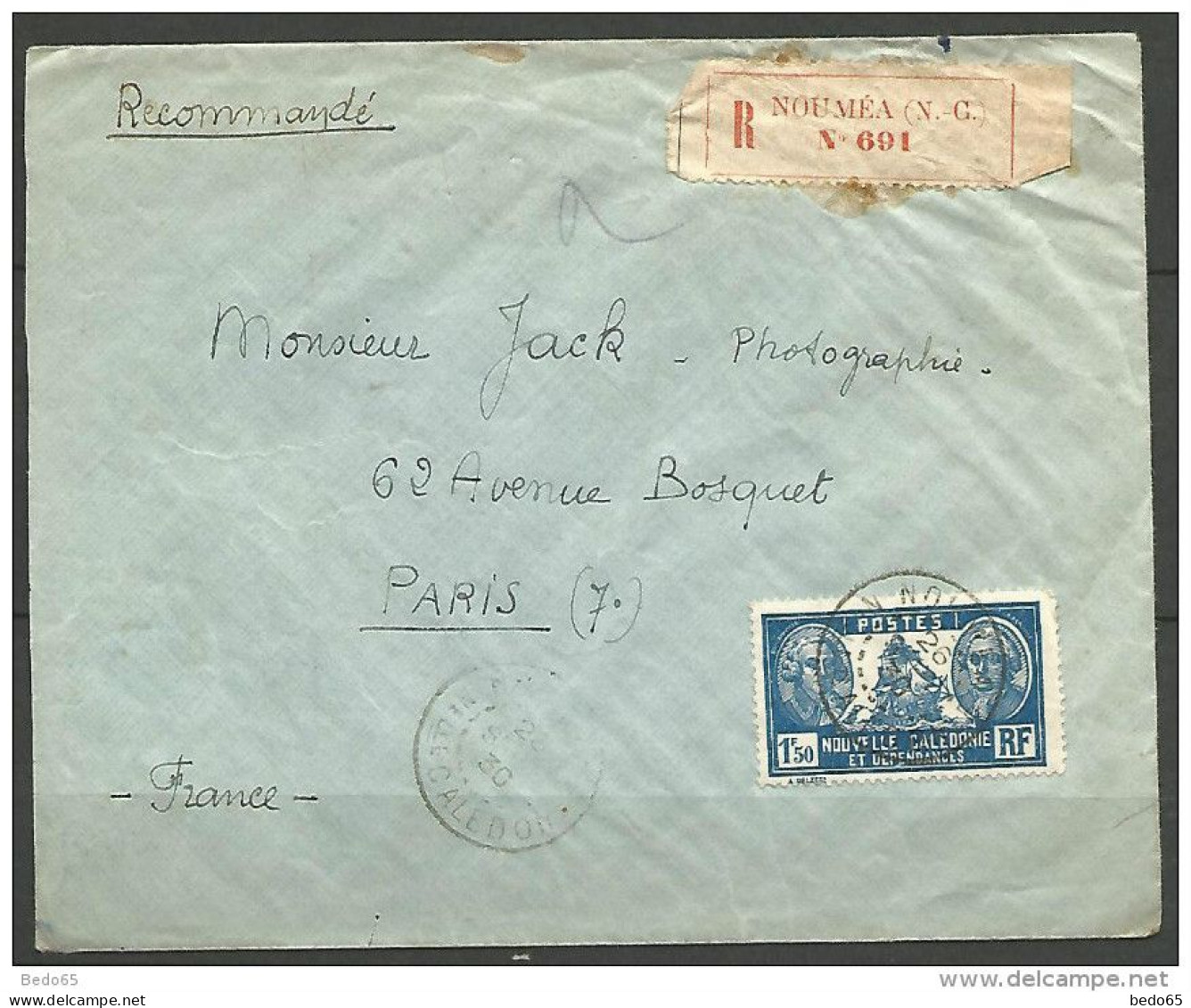 LETTRE RECOMMANDE DE NOUMEA /  NOUVELLE-CALEDONIE  AVEC N° 156  TB - Brieven En Documenten