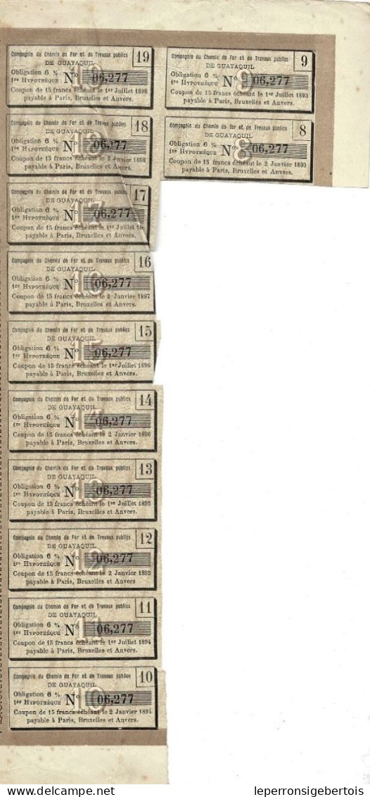 Obligation De 1889 - République De L'Equateur -Compagnie Du Chemin De Fer & De Travaux Publics De Guayaquil - - Ferrocarril & Tranvías