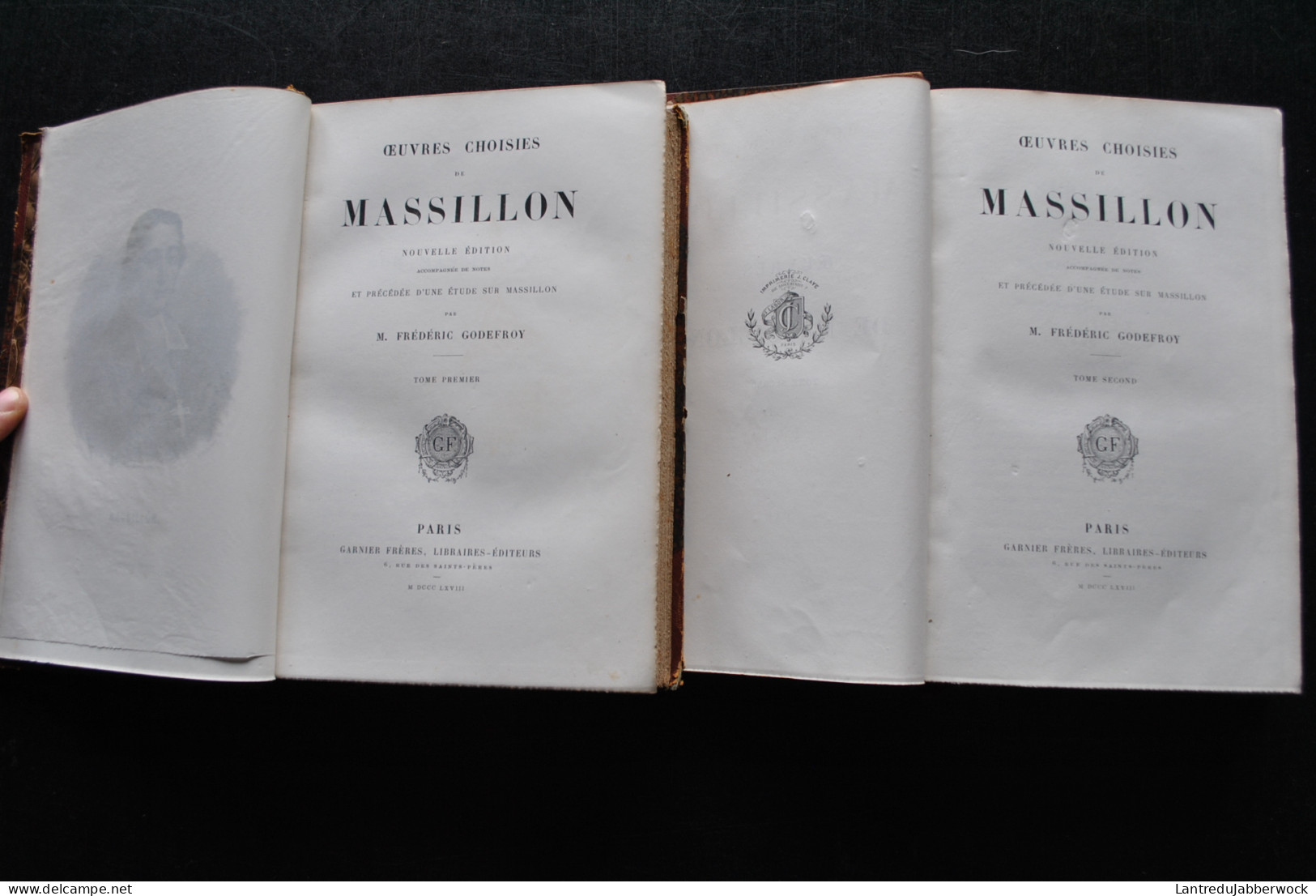 Oeuvres Choisies De MASSILLON Précédée D'une étude Par Frédéric Godefroy 2 TOMES 1868 Reliures Dos Et Coins En Cuir - 1801-1900