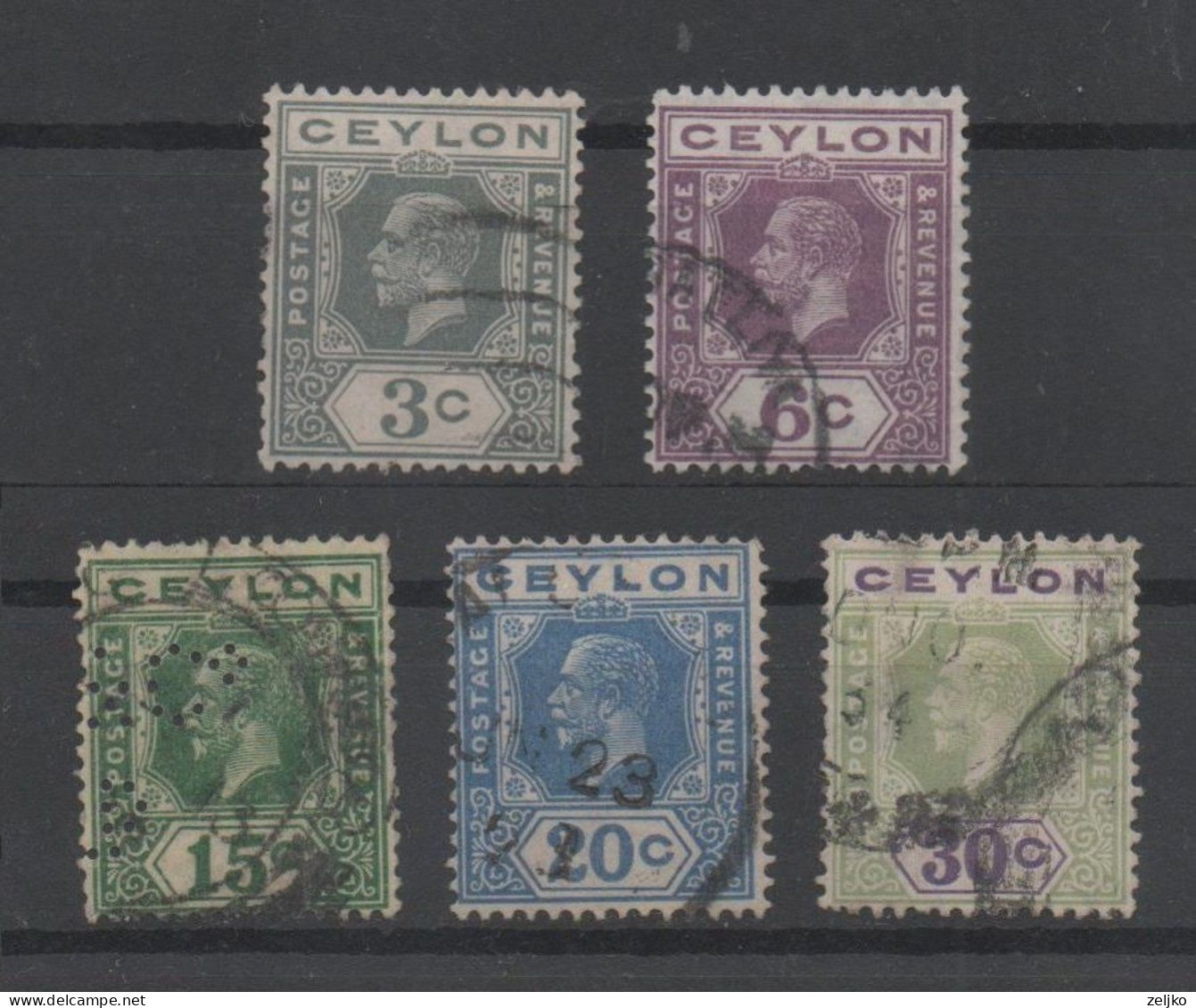 Ceylon, Used, 1921 - 1927, Michel 187, 191, 196, 197, 199 - Ceylon (...-1947)