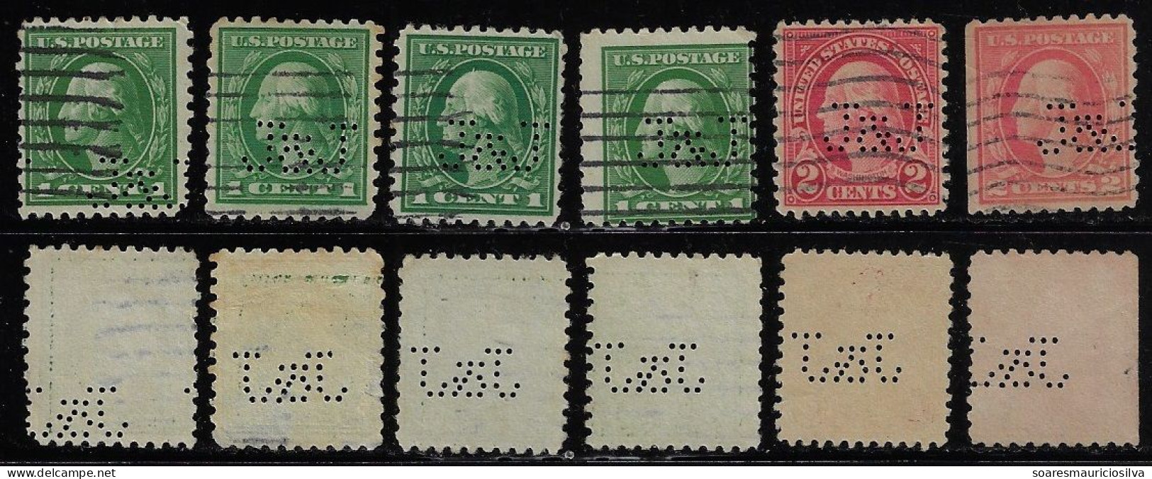 USA United States 1912/1965 6 Stamp Perfin J&J By Johnson & Johnson Lochung Perfore - Perforés