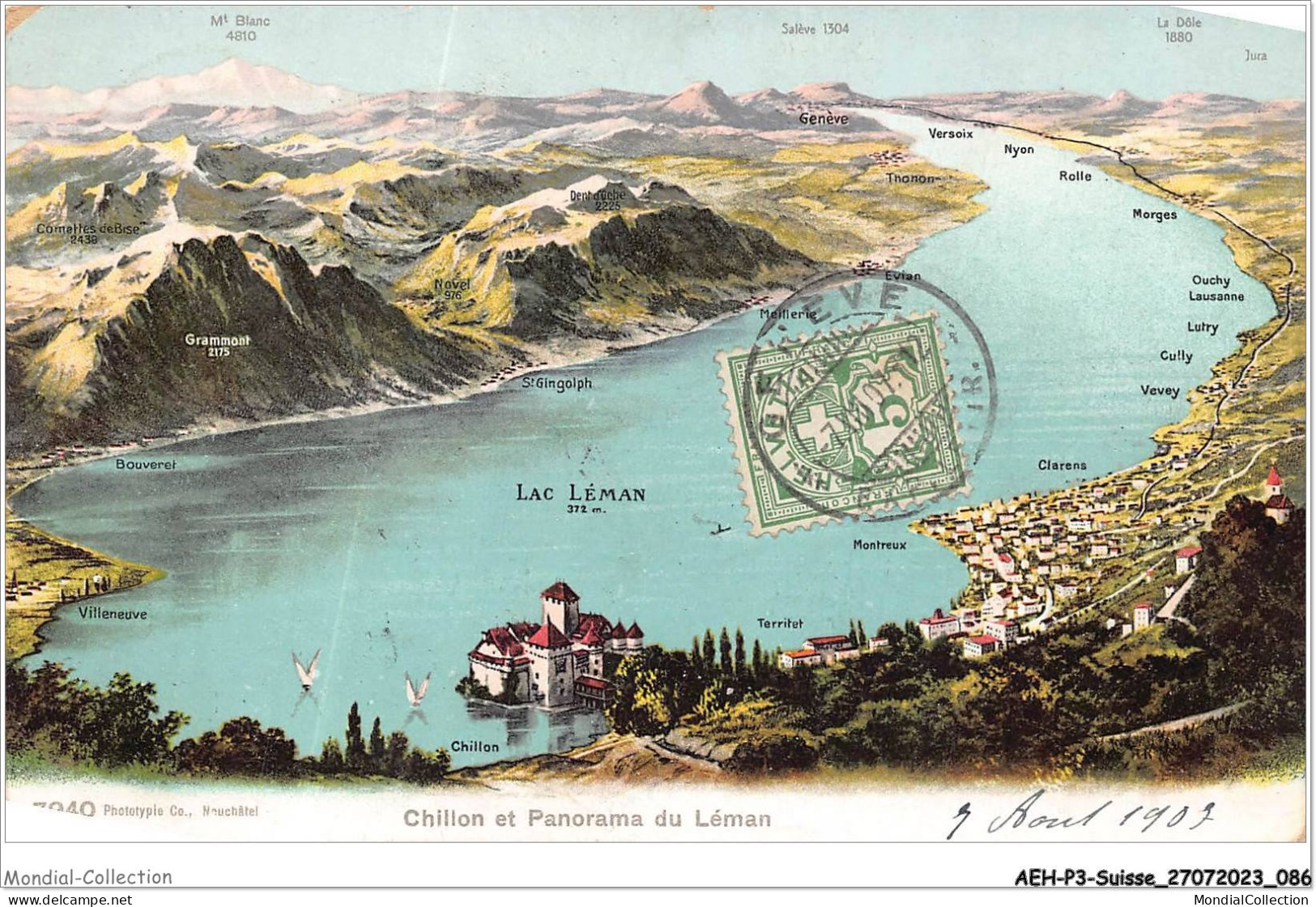 AEHP3-0236- SUISSE - LAC-LEMAN - CHILLON ET PANORAMA  - Lago Lemán