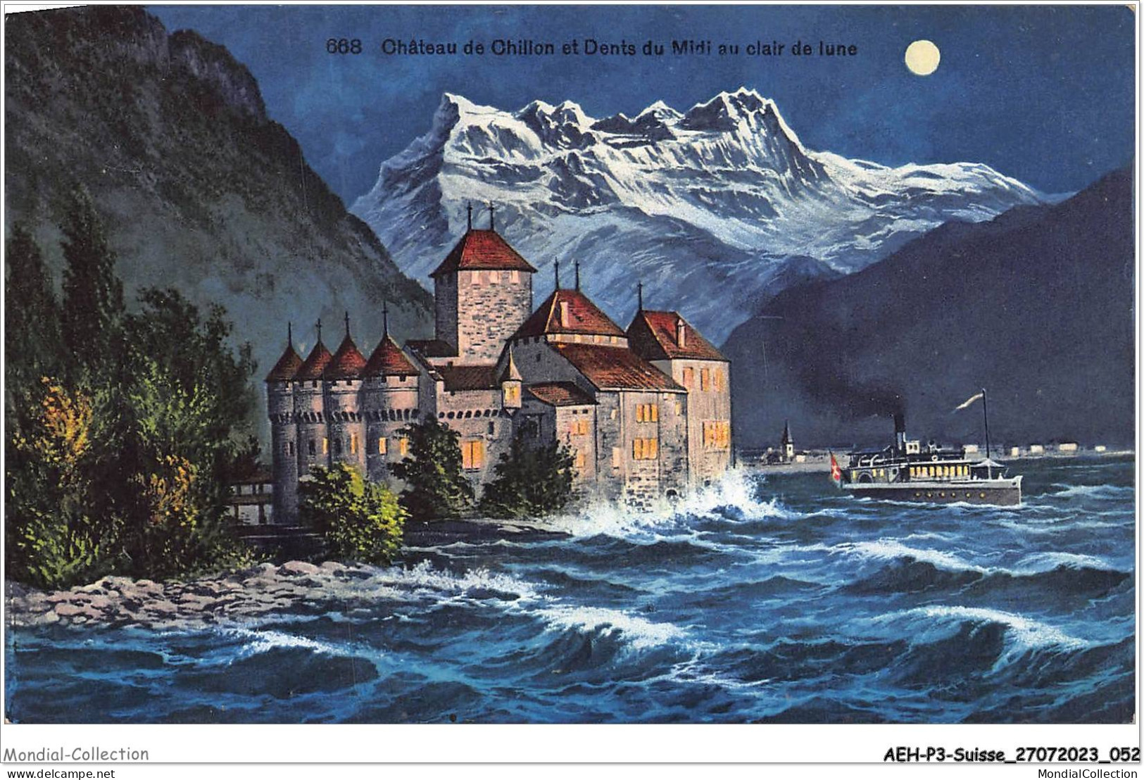 AEHP3-0219- SUISSE - CHÂTEAU DE CHILLON ET DENTS DU MIDI AU CLAIR DE LUNE  - Veytaux