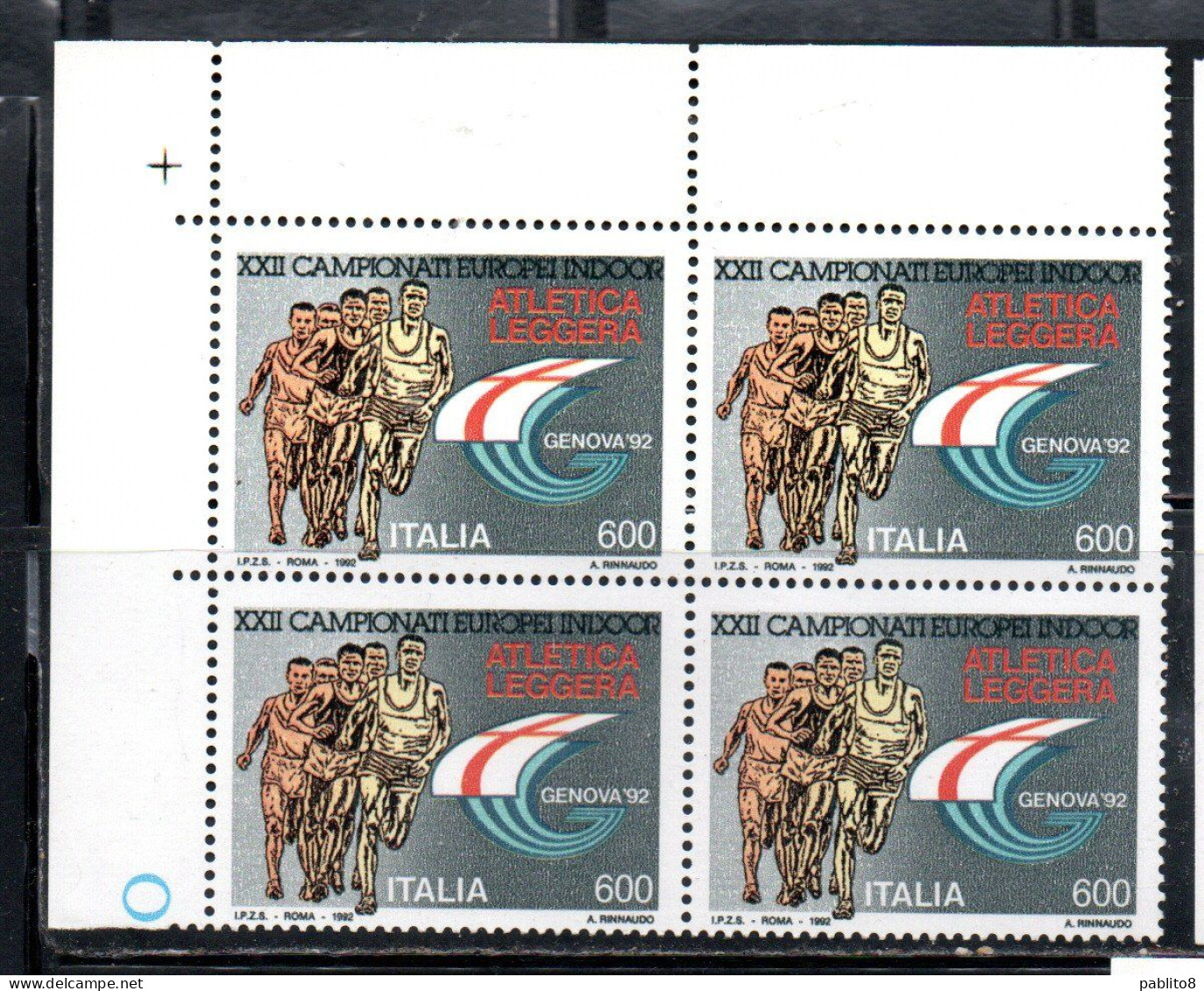 ITALIA REPUBBLICA ITALY REPUBLIC 1992 LO SPORT ITALIANO ATLETICA LEGGERA QUARTINA ANGOLO DI FOGLIO BLOCK MNH - 1991-00: Ungebraucht