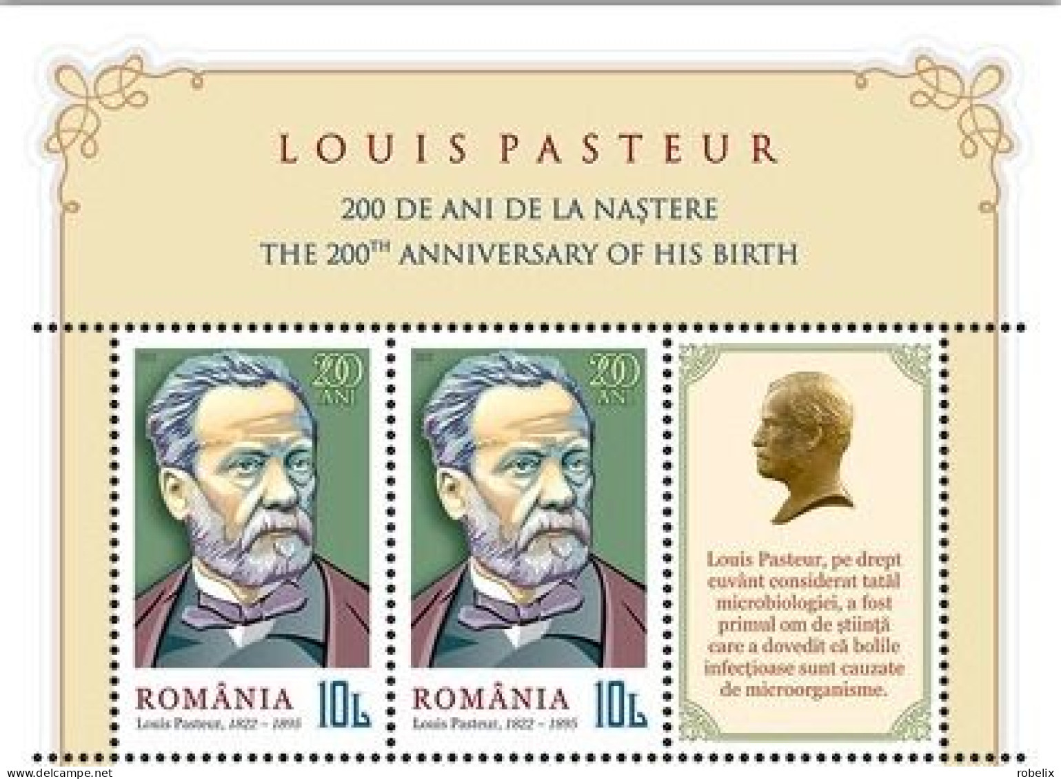 ROMANIA 2022 LOUIS PASTEUR - 200 ANS DEPUIS SA NAISSANCE  Set + Set With Label+ Inscribed Border MNH** - Louis Pasteur