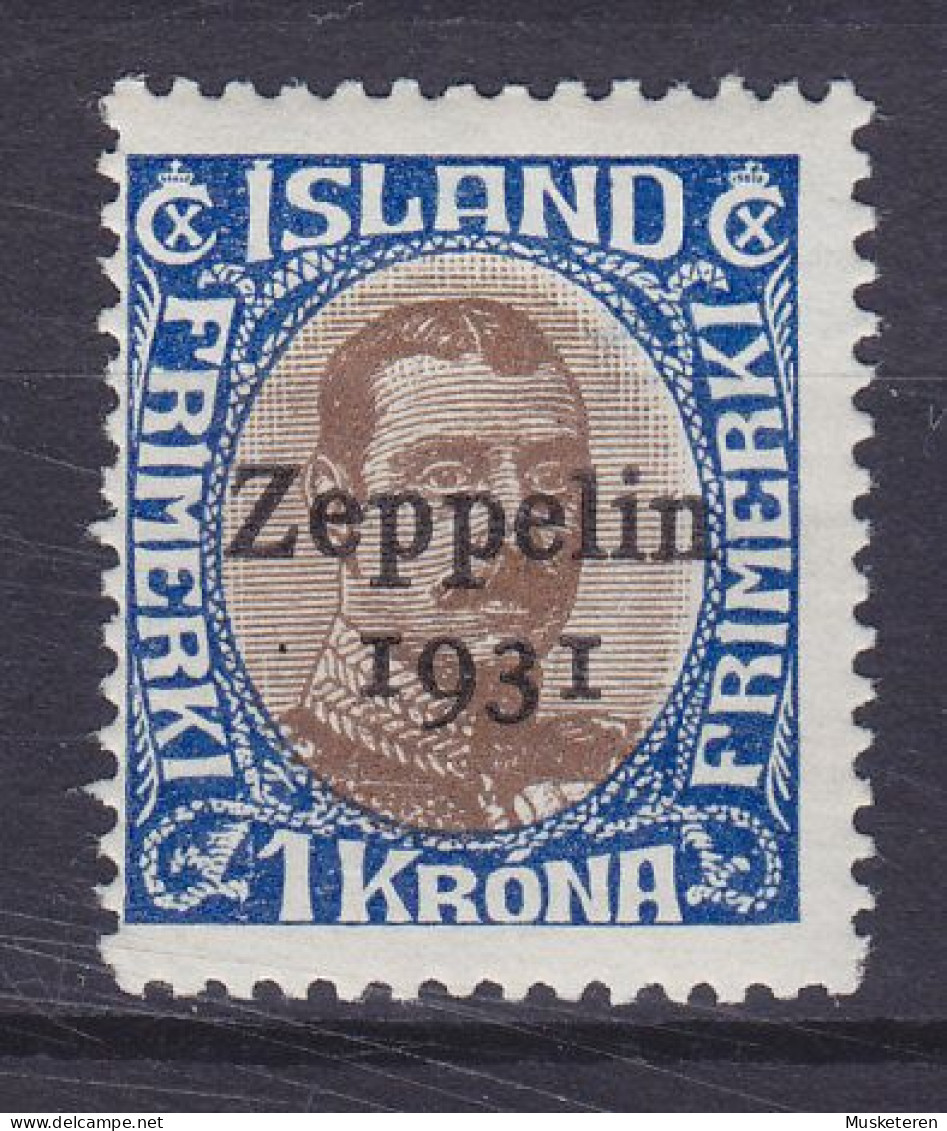 Iceland 1931 Mi. 148, 1 Kr. Christian X. Overprinted Aufdruck 'Zeppelin 1931', ERROR Variety, MH* (2 Scans) - Nuovi