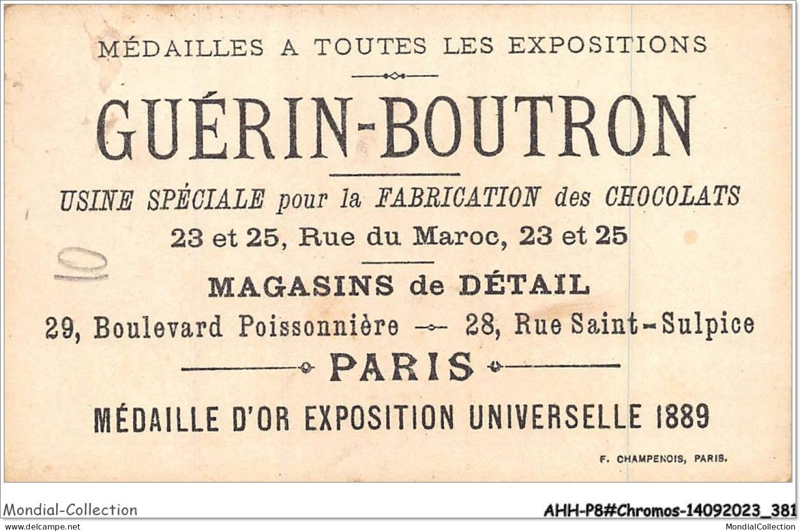 AHHP8-1591 - CHROMOS - CHOCOLAT-GUERIN-BOUTRON - PARIS - Musique En Actions  - Majestieux Comme Des Paons - 10,5 X 7cm - Guérin-Boutron