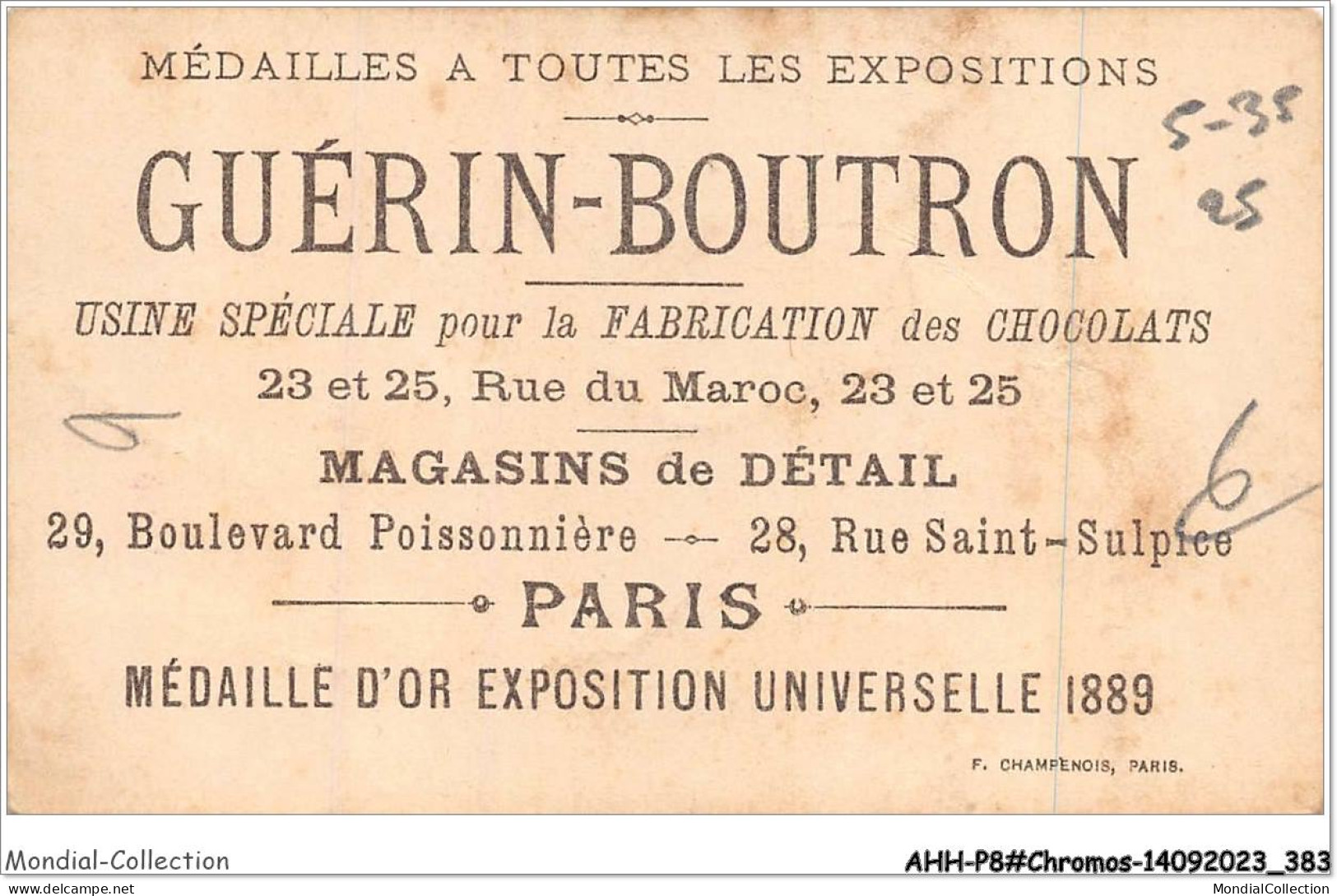 AHHP8-1592 - CHROMOS - CHOCOLAT-GUERIN-BOUTRON - PARIS - Menus Comiques - Filet Madere - 10,5 X 7cm - Guérin-Boutron