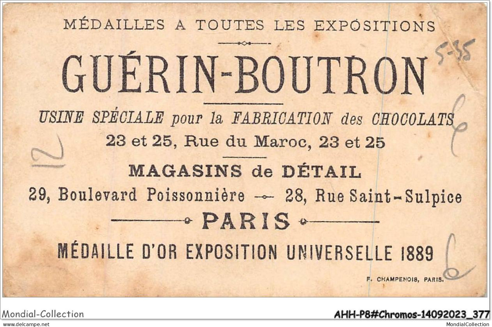 AHHP8-1589 - CHROMOS - CHOCOLAT-GUERIN-BOUTRON - PARIS - Musique En Actions  - Un Coup Bien Marque - 10,5 X 7cm - Guérin-Boutron