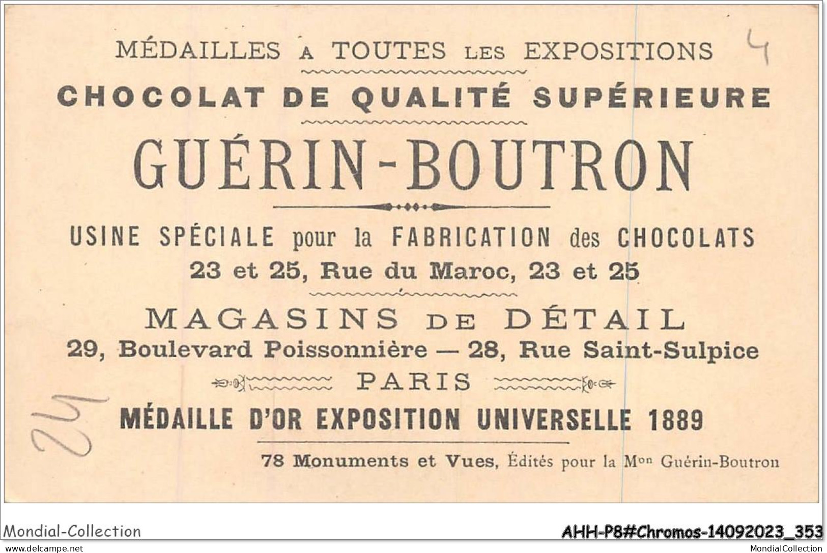 AHHP8-1577 - CHROMOS - CHOCOLAT-GUERIN-BOUTRON - PARIS - Berges De La Seine - Palais De La Navigation Fluvi - 10,5 X 7cm - Guérin-Boutron