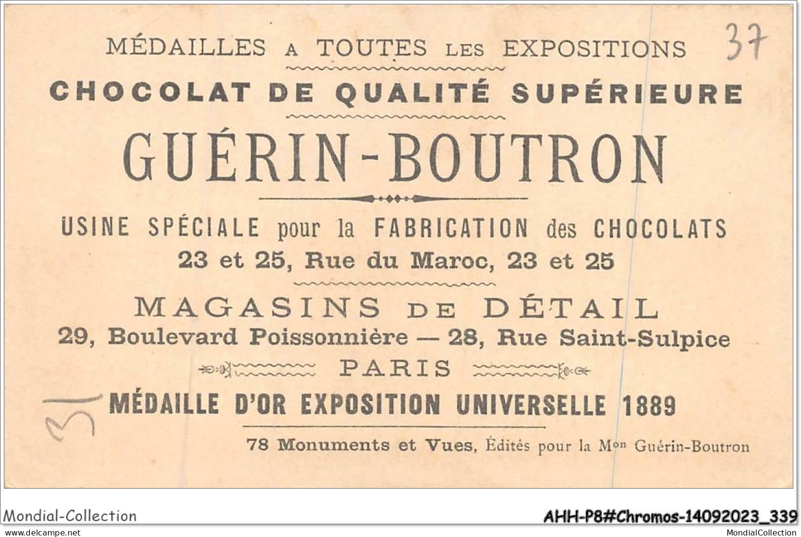 AHHP8-1570 - CHROMOS - CHOCOLAT-GUERIN-BOUTRON - PARIS - Entrée De L'exposition - Place De La Concorde - 10,5 X 7cm - Guérin-Boutron