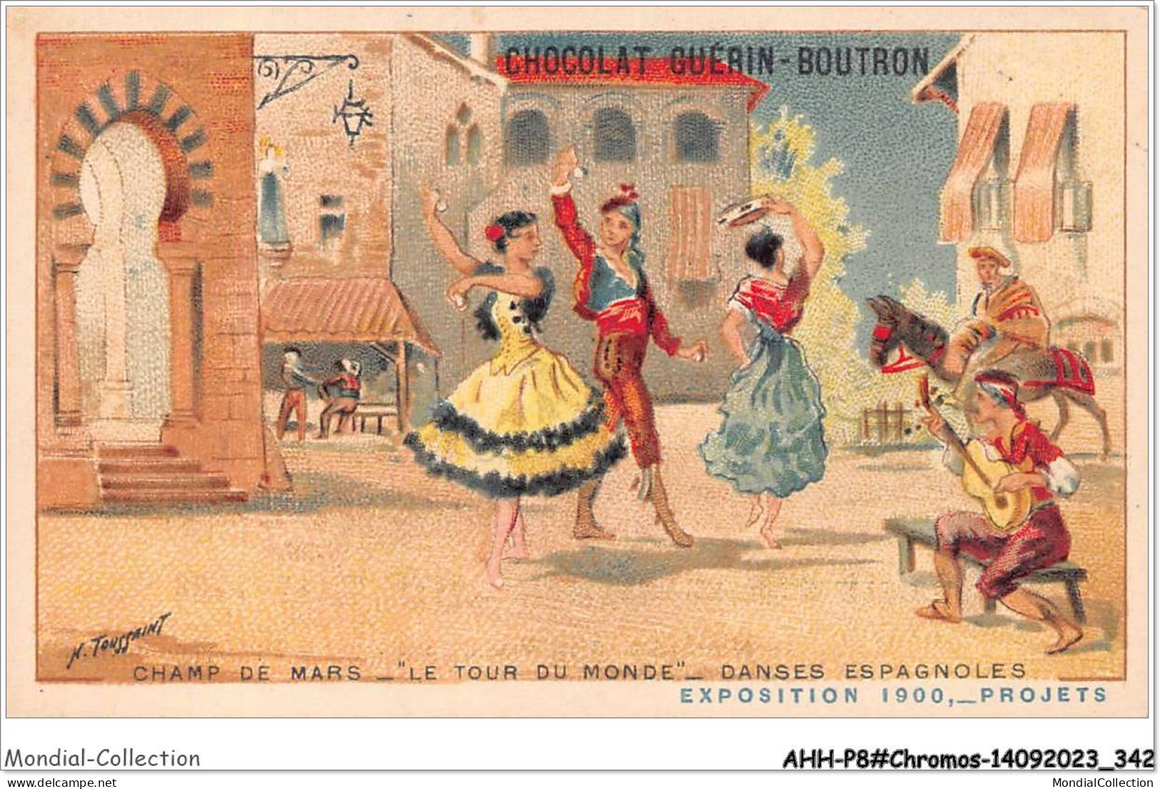 AHHP8-1572 - CHROMOS - CHOCOLAT-GUERIN-BOUTRON - PARIS - Champ De Mars - Le Tour Du Monde - Danses Espagnol - 10,5 X 7cm - Guérin-Boutron