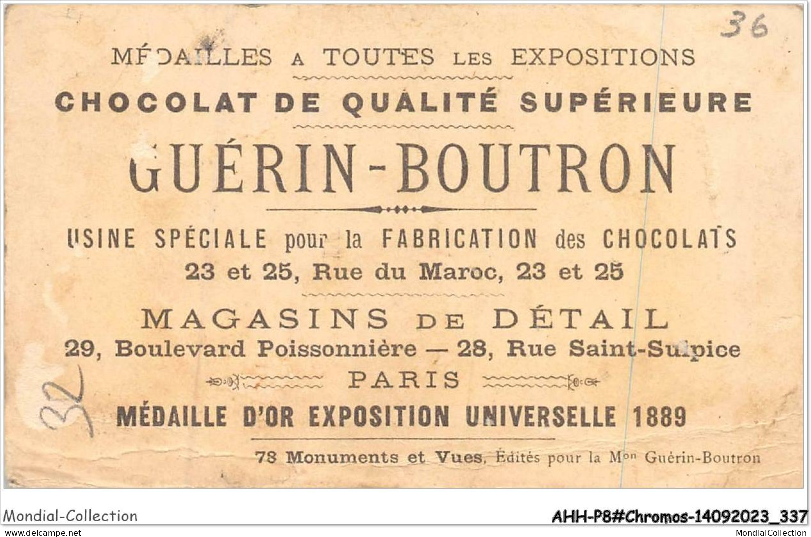 AHHP8-1569 - CHROMOS - CHOCOLAT-GUERIN-BOUTRON - PARIS - Dome Du Palais Des Fils Et Tissus - 10,5 X 7cm - Guérin-Boutron