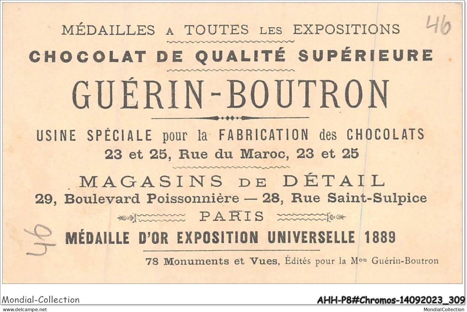 AHHP8-1555 - CHROMOS - CHOCOLAT-GUERIN-BOUTRON - PARIS - Esplanade Des Invalides - Palais Du Mobilier   - 10,5 X 7cm - Guérin-Boutron