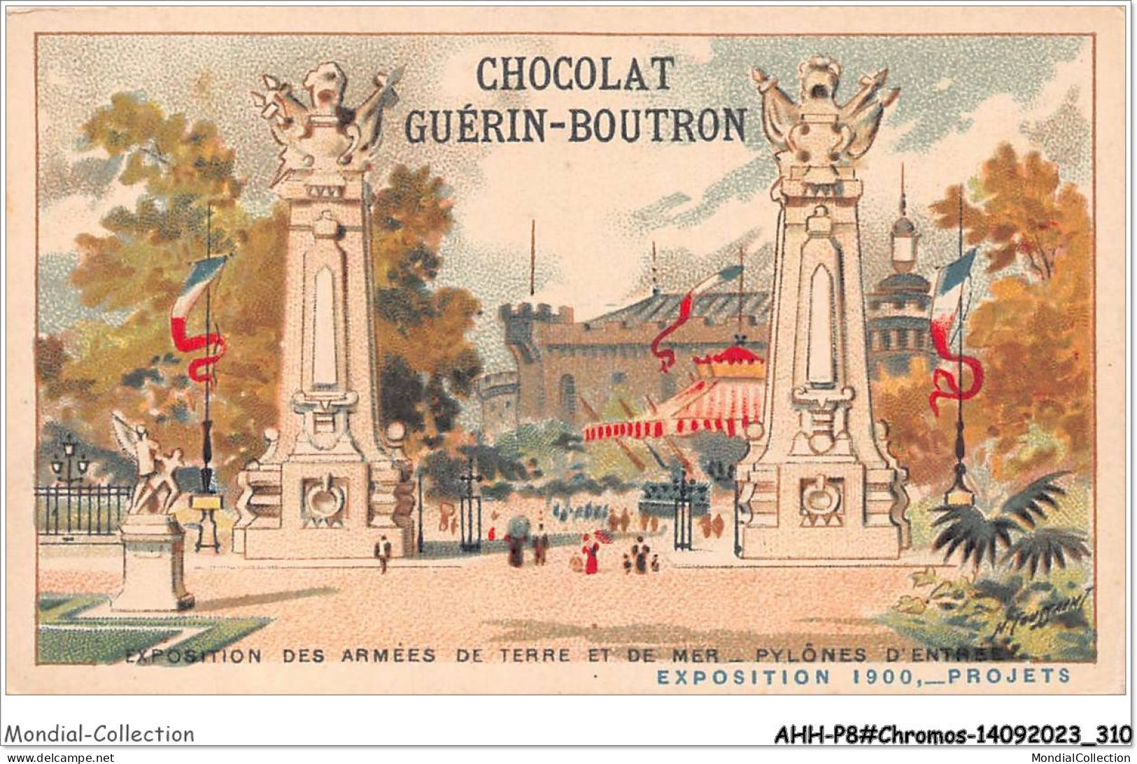 AHHP8-1556 - CHROMOS - CHOCOLAT-GUERIN-BOUTRON - PARIS - Exposition Des Armées De Terre Et De Mer - Pylon   - 10,5 X 7cm - Guérin-Boutron