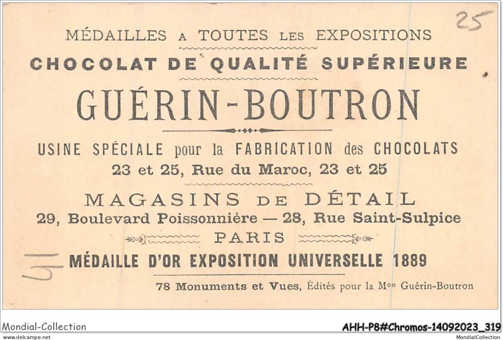 AHHP8-1560 - CHROMOS - CHOCOLAT-GUERIN-BOUTRON - PARIS - Champ De Mars - Palais Du Costume - 10,5 X 7cm - Guérin-Boutron