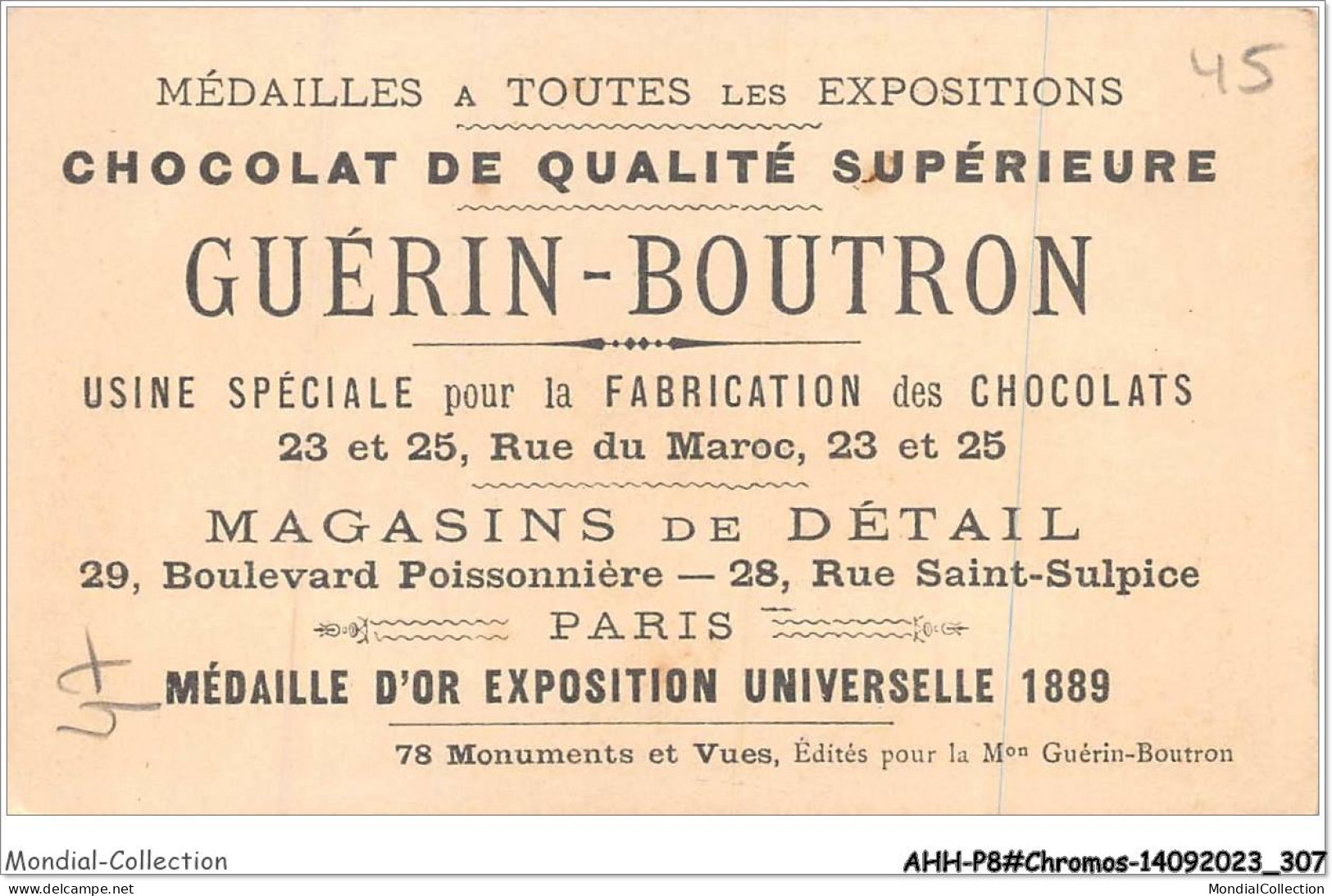 AHHP8-1554 - CHROMOS - CHOCOLAT-GUERIN-BOUTRON - PARIS - Esplanade Des Invalides - Palais Du Mobilier  - 10,5 X 7cm - Guérin-Boutron