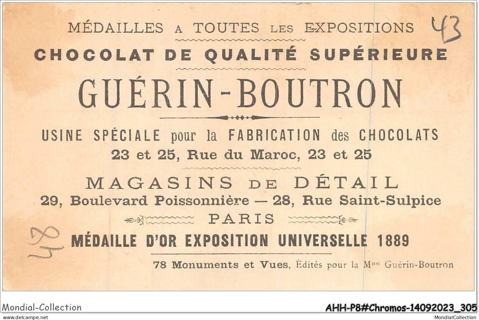 AHHP8-1553 - CHROMOS - CHOCOLAT-GUERIN-BOUTRON - PARIS - Esplanade Des Invalides - Perspective De La Grde  - 10,5 X 7cm - Guérin-Boutron