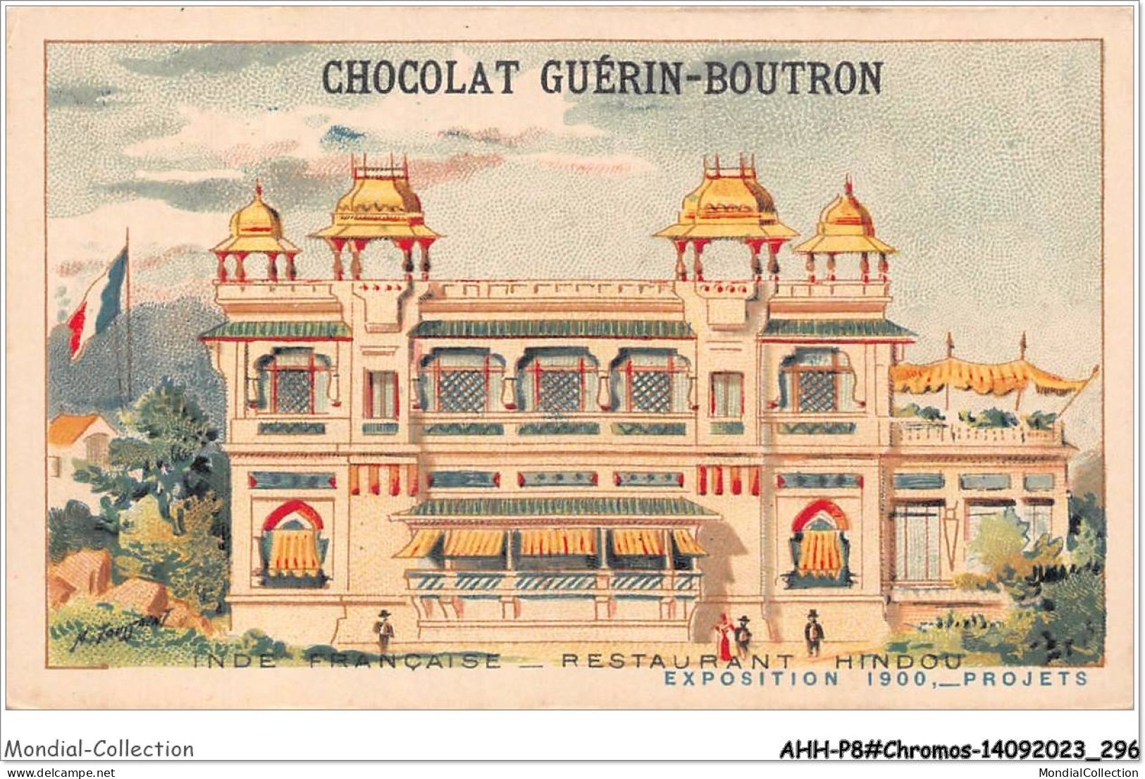 AHHP8-1549 - CHROMOS - CHOCOLAT-GUERIN-BOUTRON - PARIS - Inde Francaise - Restaurant Hindou - 10,5 X 7cm - Guérin-Boutron