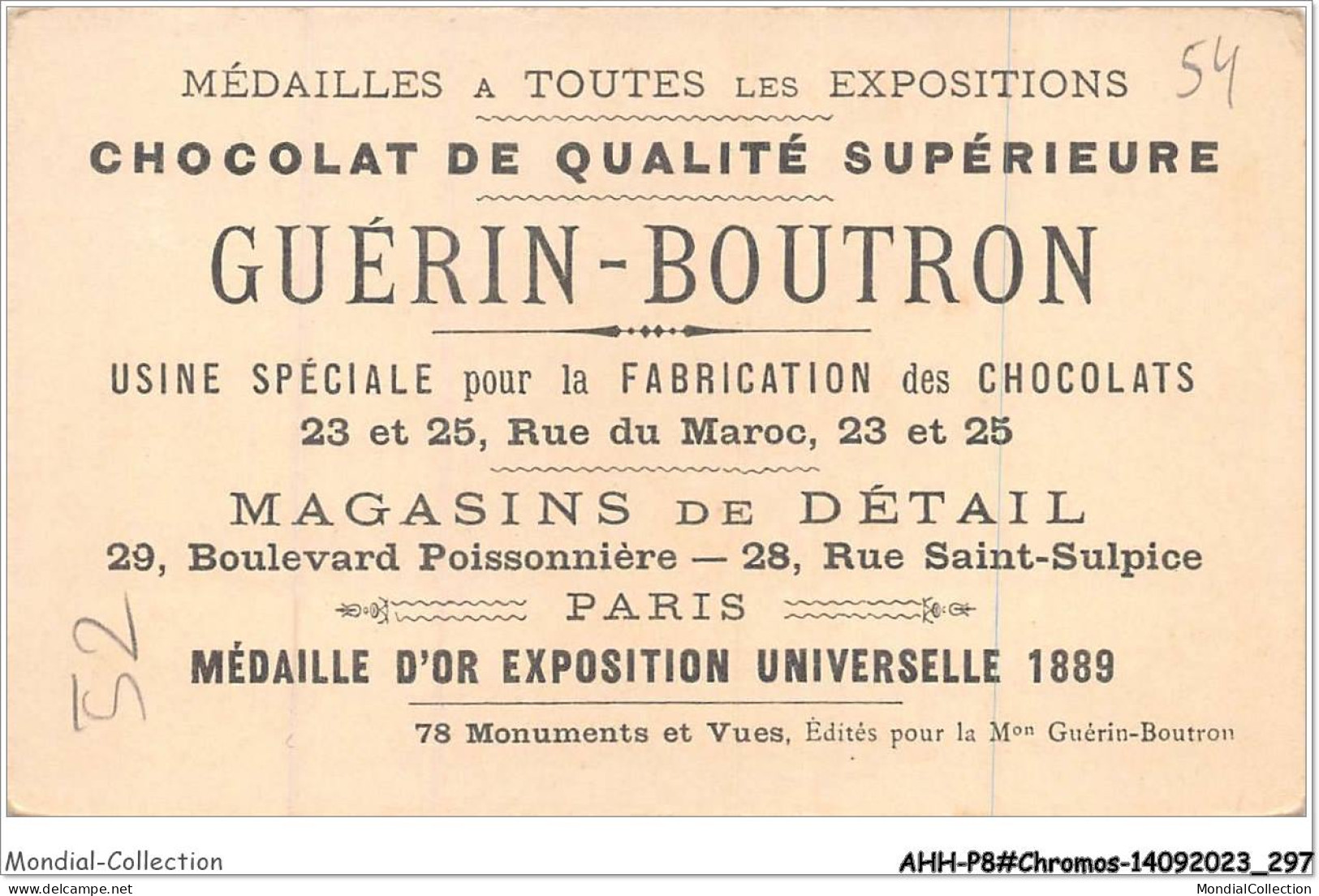 AHHP8-1549 - CHROMOS - CHOCOLAT-GUERIN-BOUTRON - PARIS - Inde Francaise - Restaurant Hindou - 10,5 X 7cm - Guérin-Boutron