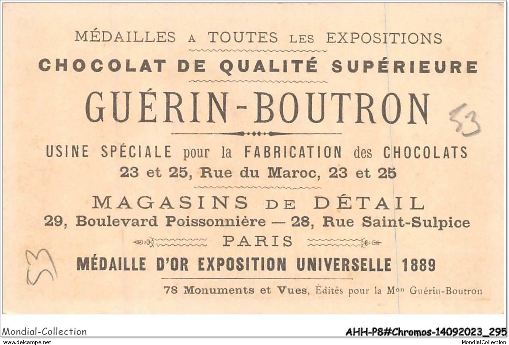 AHHP8-1548 - CHROMOS - CHOCOLAT-GUERIN-BOUTRON - PARIS - Inde Francaise - Palais Du Gouvernement - 10,5 X 7cm - Guérin-Boutron