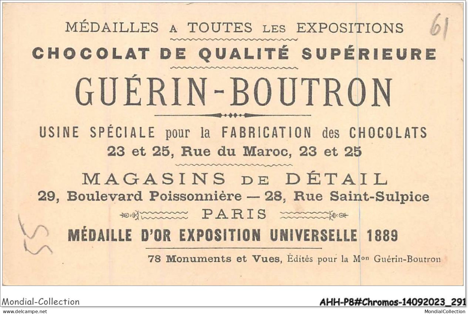 AHHP8-1546 - CHROMOS - CHOCOLAT-GUERIN-BOUTRON - PARIS - Le Vieux Paris - Quartier St Paul Et La Bastille - 10,5 X 7cm - Guérin-Boutron