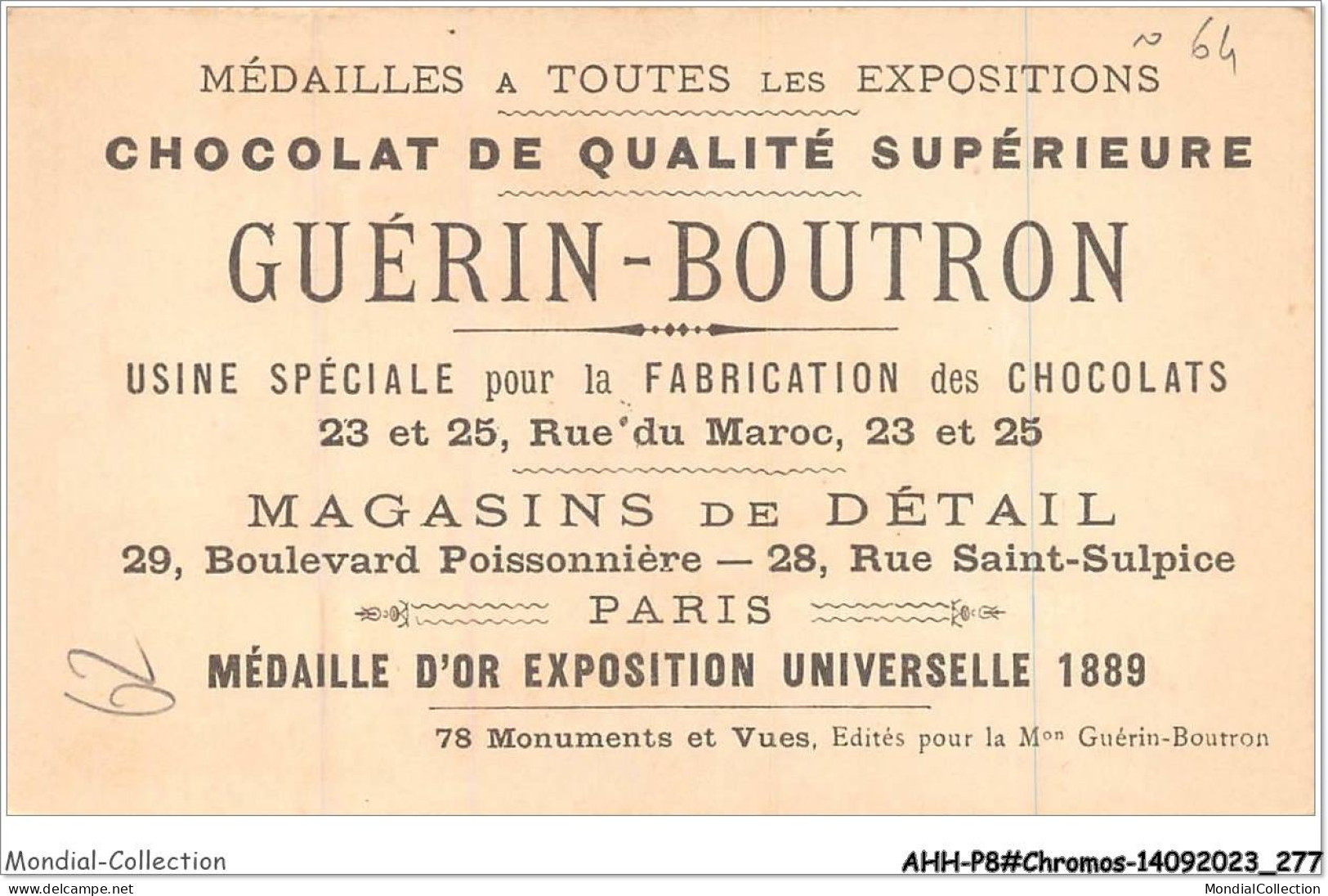 AHHP8-1539 - CHROMOS - CHOCOLAT-GUERIN-BOUTRON - PARIS - Palais Des Armees De Terre Et De Mer - 10,5 X 7cm - Guérin-Boutron