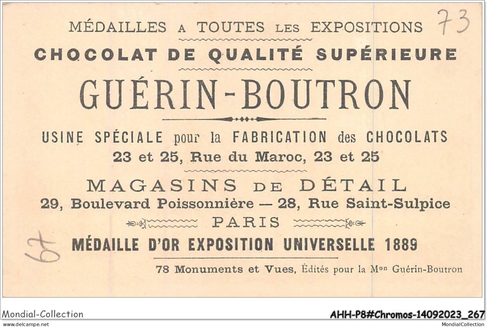 AHHP8-1534 - CHROMOS - CHOCOLAT-GUERIN-BOUTRON - PARIS - Trocadero - Exposition Des Colonies Indes - 10,5 X 7cm - Guérin-Boutron